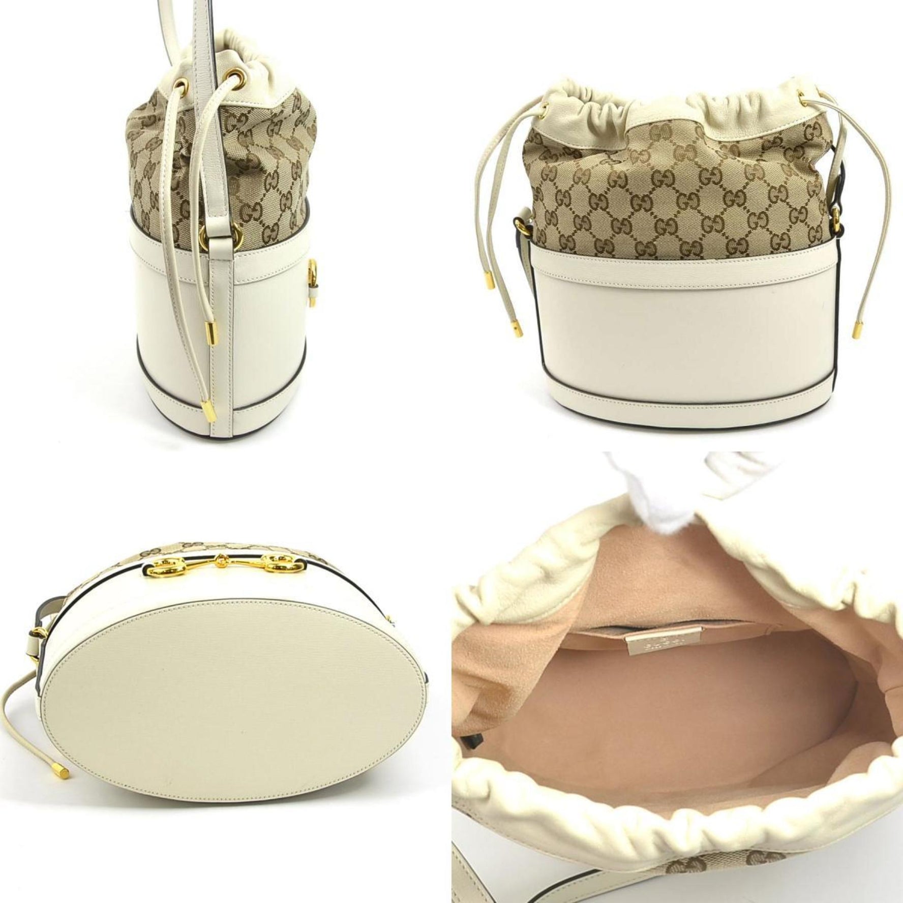 GUCCI Shoulder Bag Horsebit Leather GG Canvas