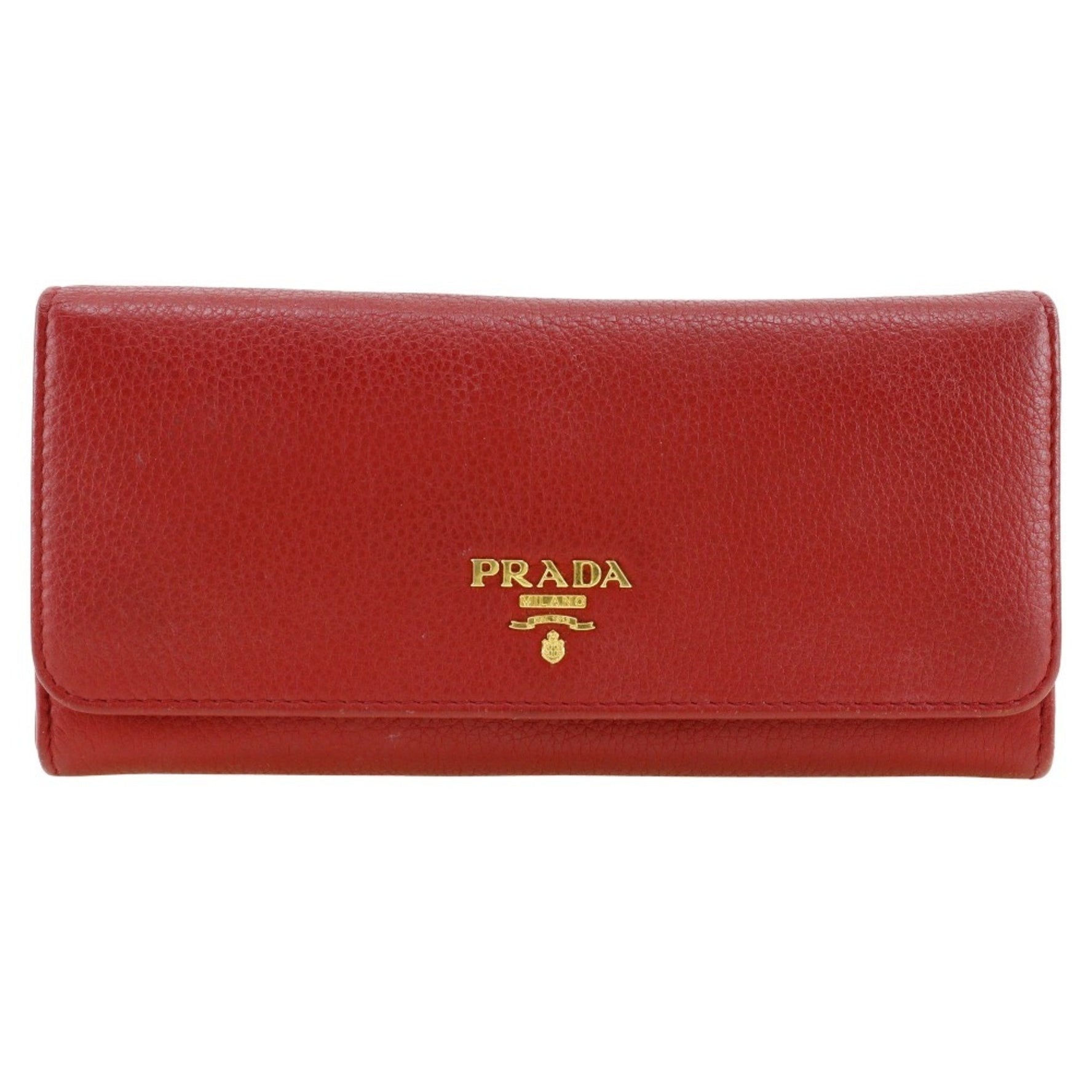 PRADA Vitero Dino Long Wallet Leather Red Snap Button Vitterodino