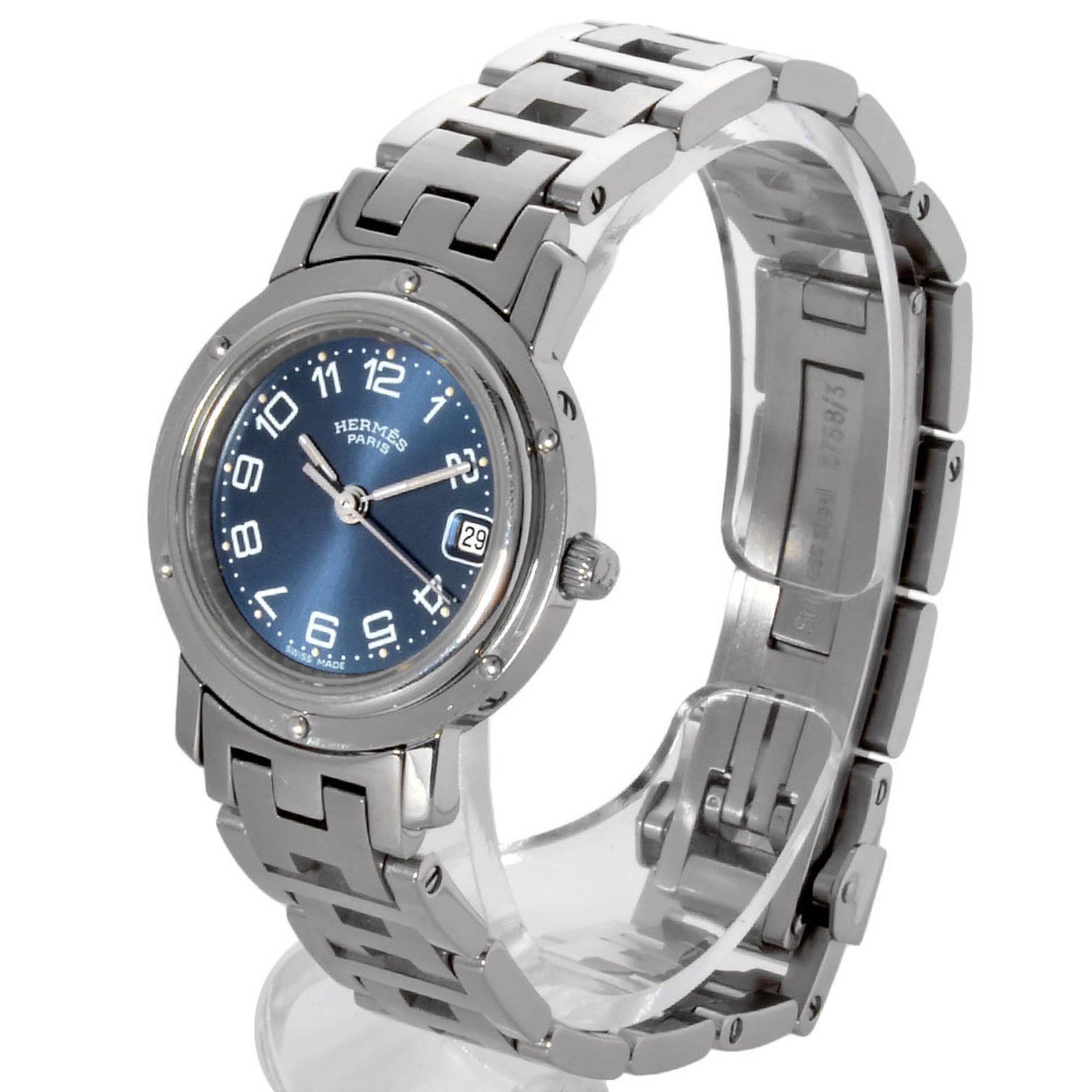 Hermes Clipper Nacle Date Wristwatch Quartz Dial Working SS Ladies