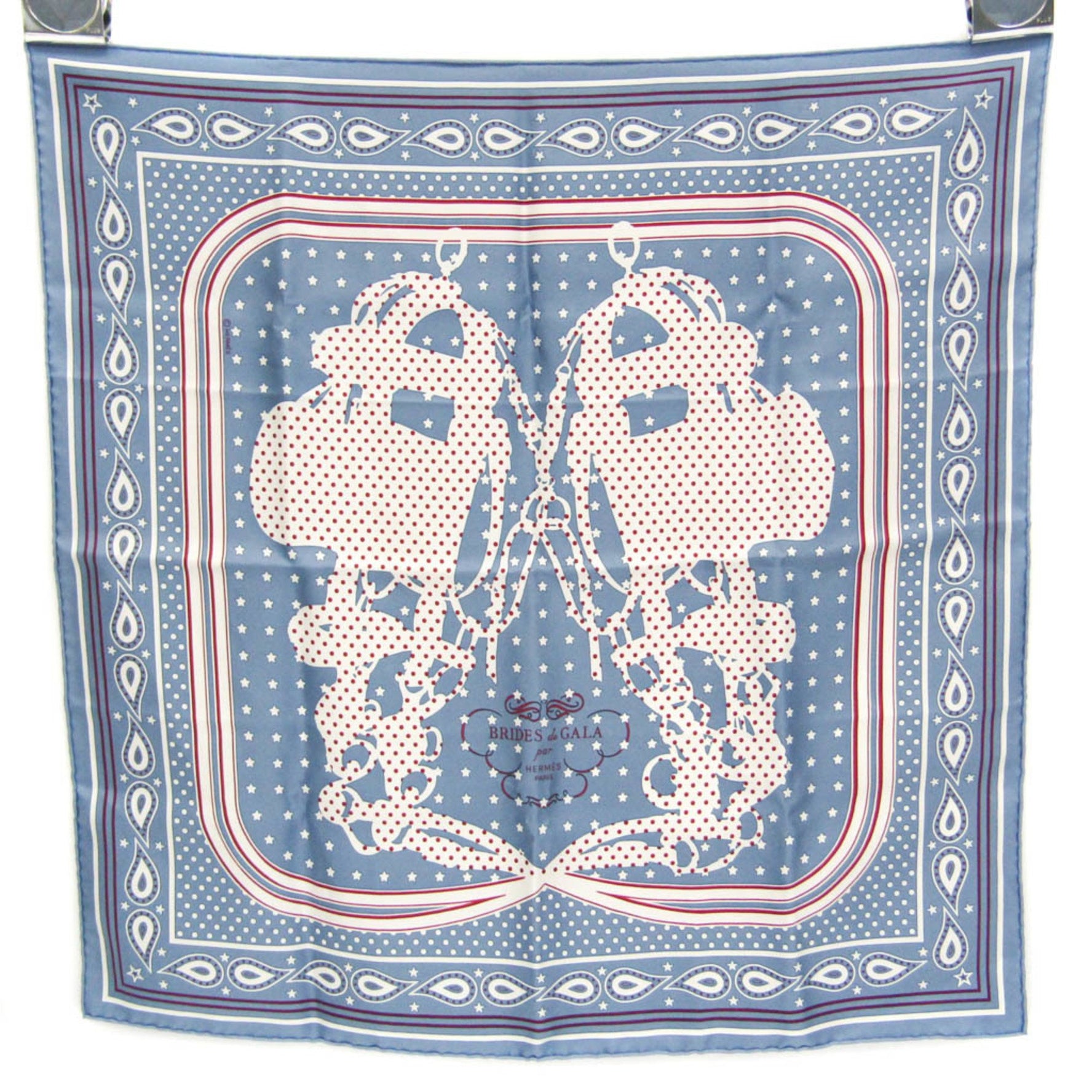 Hermes Carres 55 BRIDES DE GALA Silk Bandana Light Blue,Red Color,White