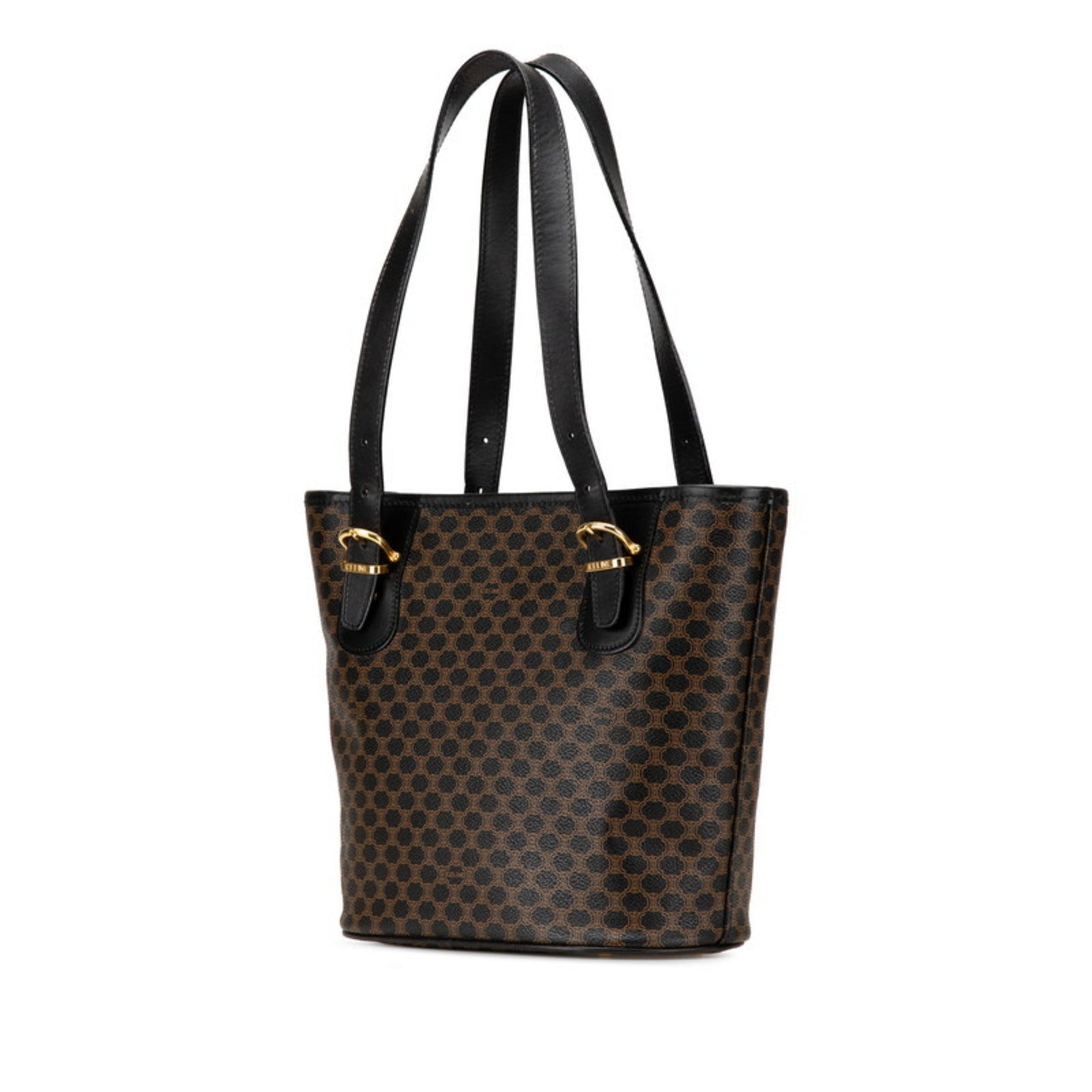 Celine Macadam Handbag Tote Bag Black Brown PVC Leather