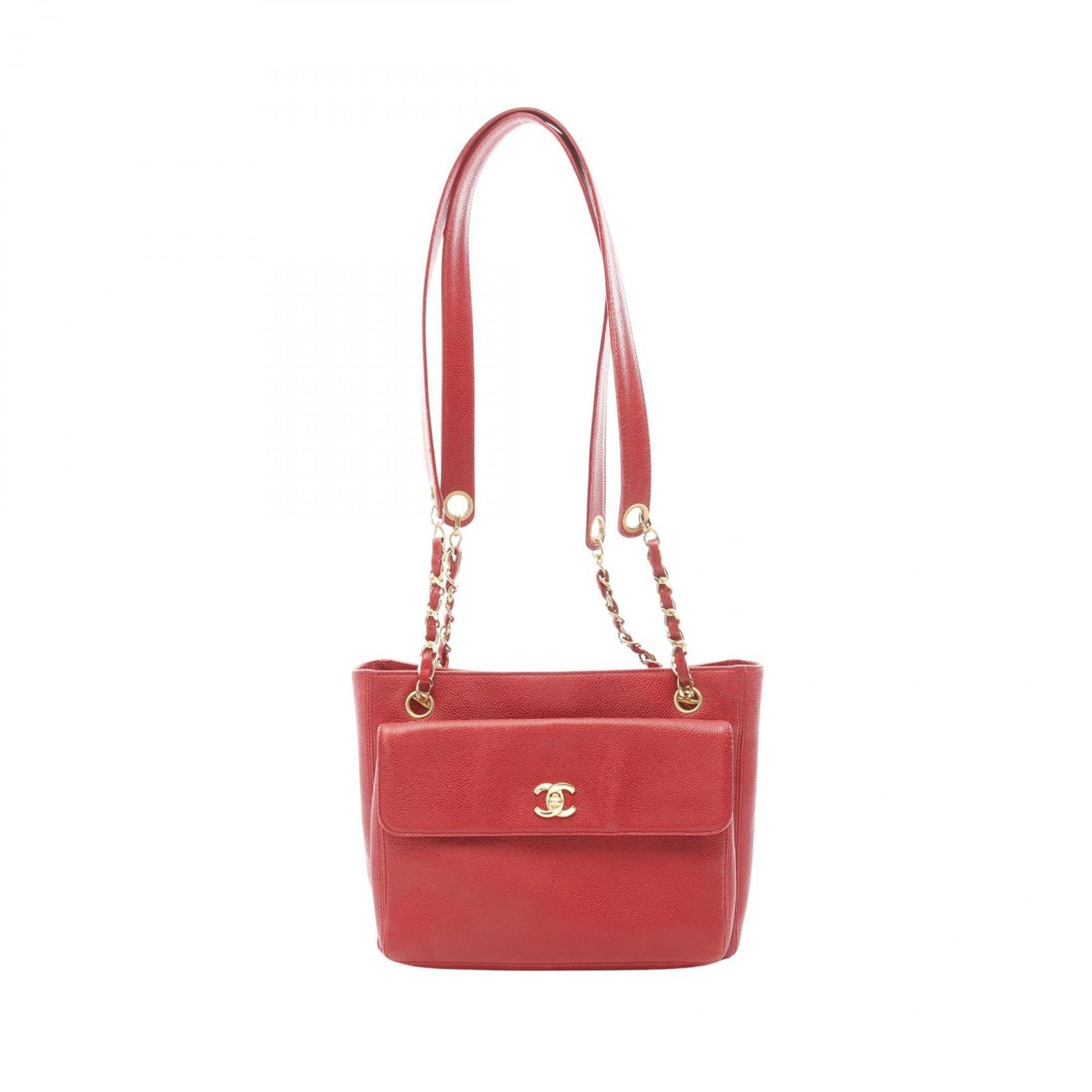CHANEL Coco Mark Tote Bag Calfskin (Cowhide) Red