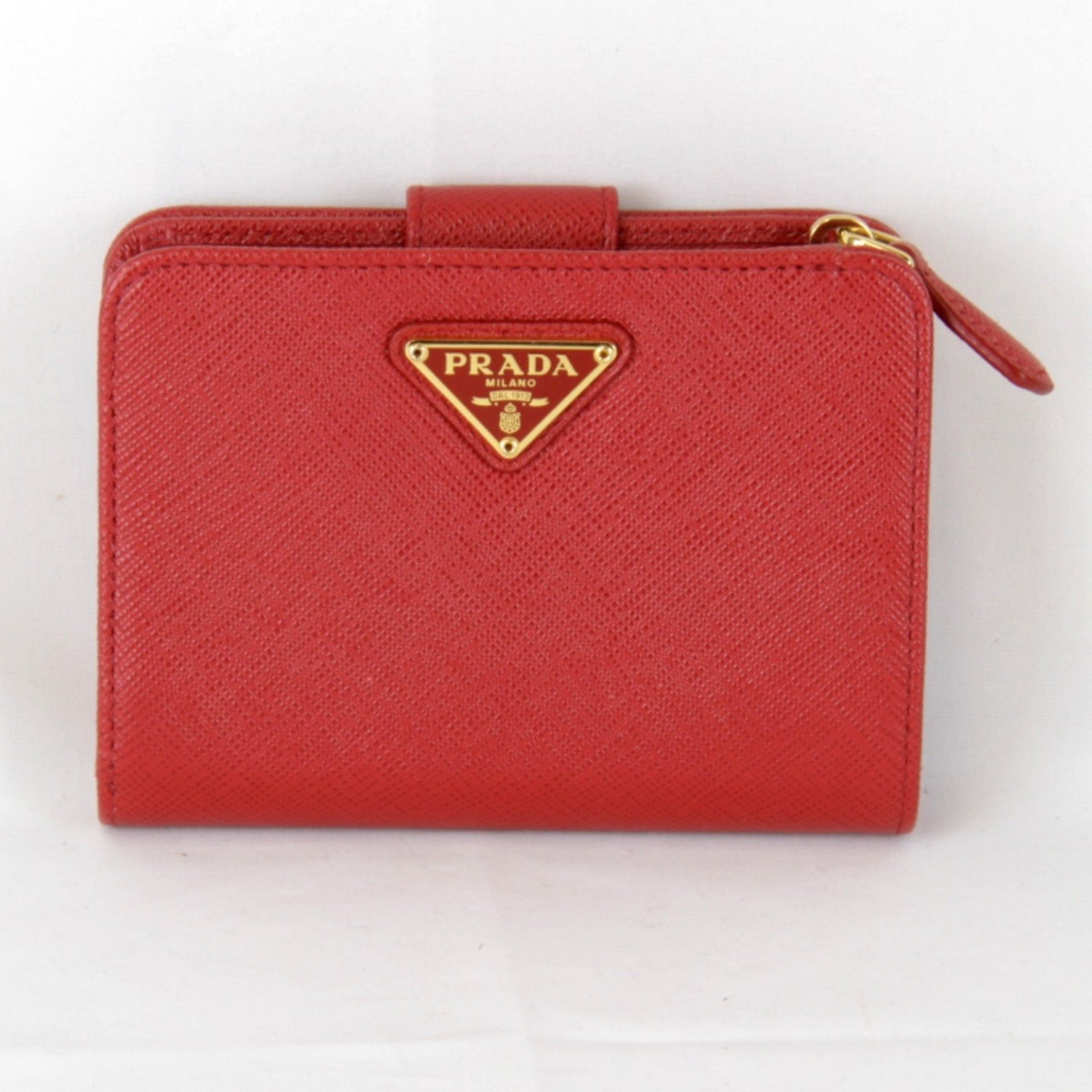 PRADA Saffiano Bi-fold Wallet Leather Red