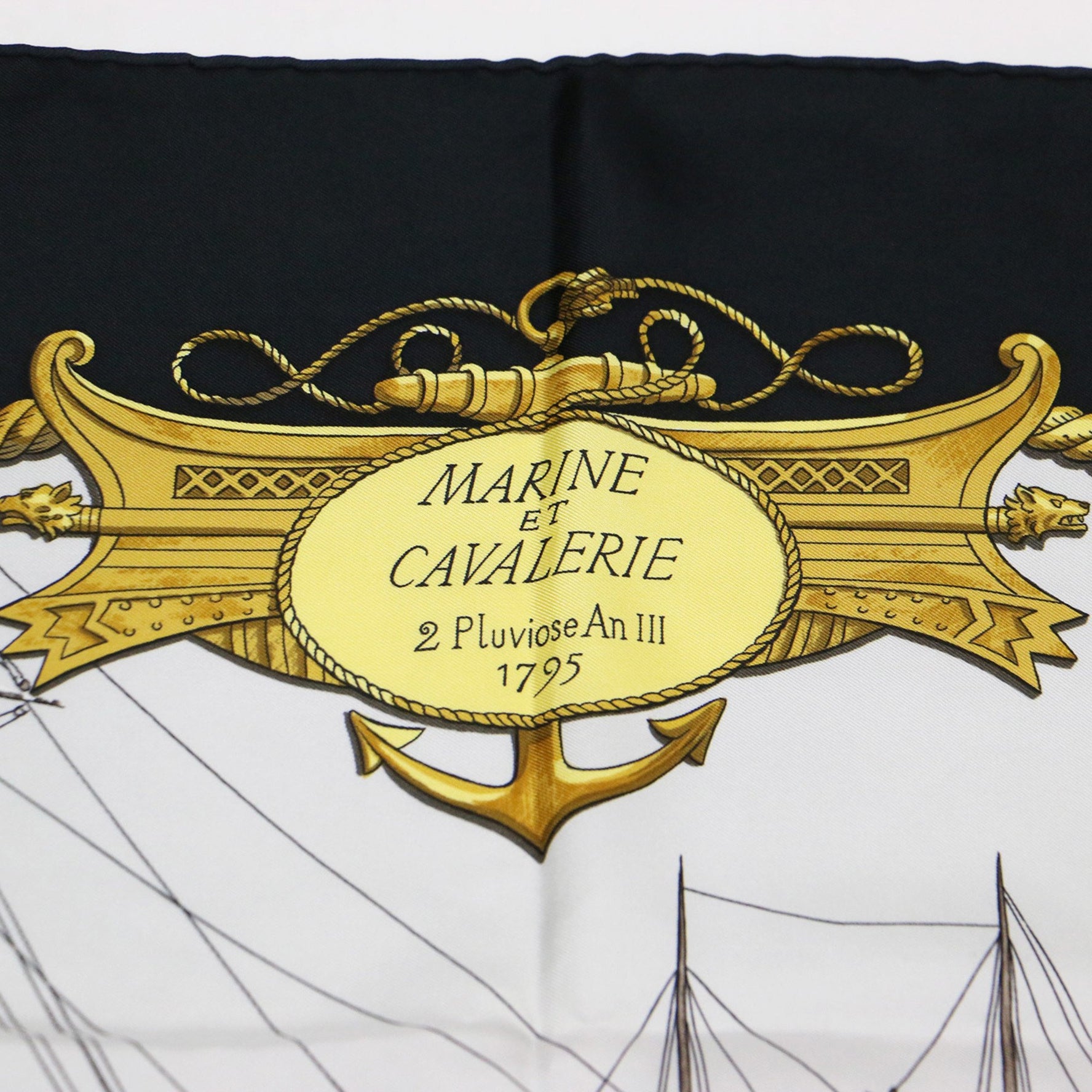 HERMES Carré 90 Marine and Cavalry Silk Scarf Muffler MARINE ET CAVALERIE Large
