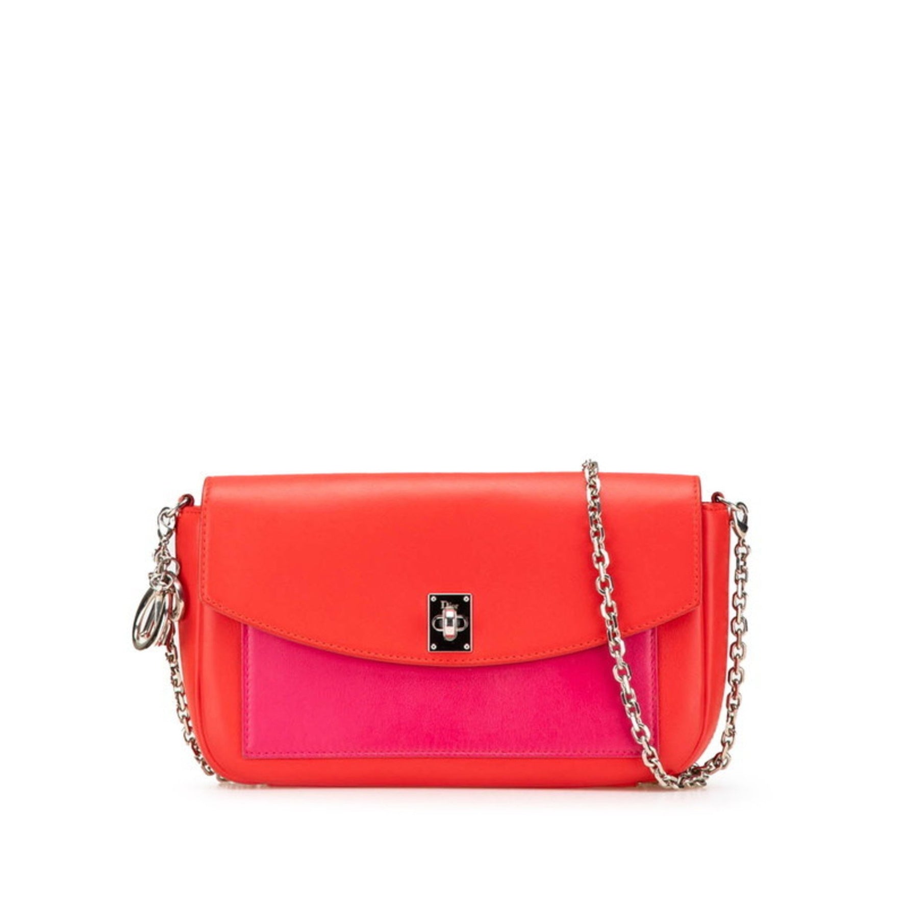 Christian Dior Dior Bicolor Chain Shoulder Bag Red Pink Leather