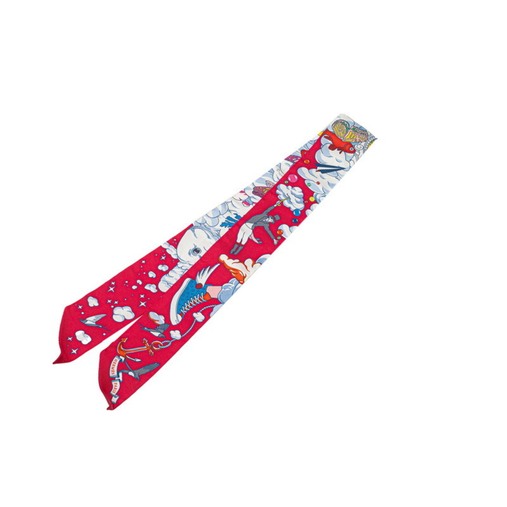 Hermes Twilly SUR MON NUAGE My Cloud Scarf Muffler Red Multicolor Silk