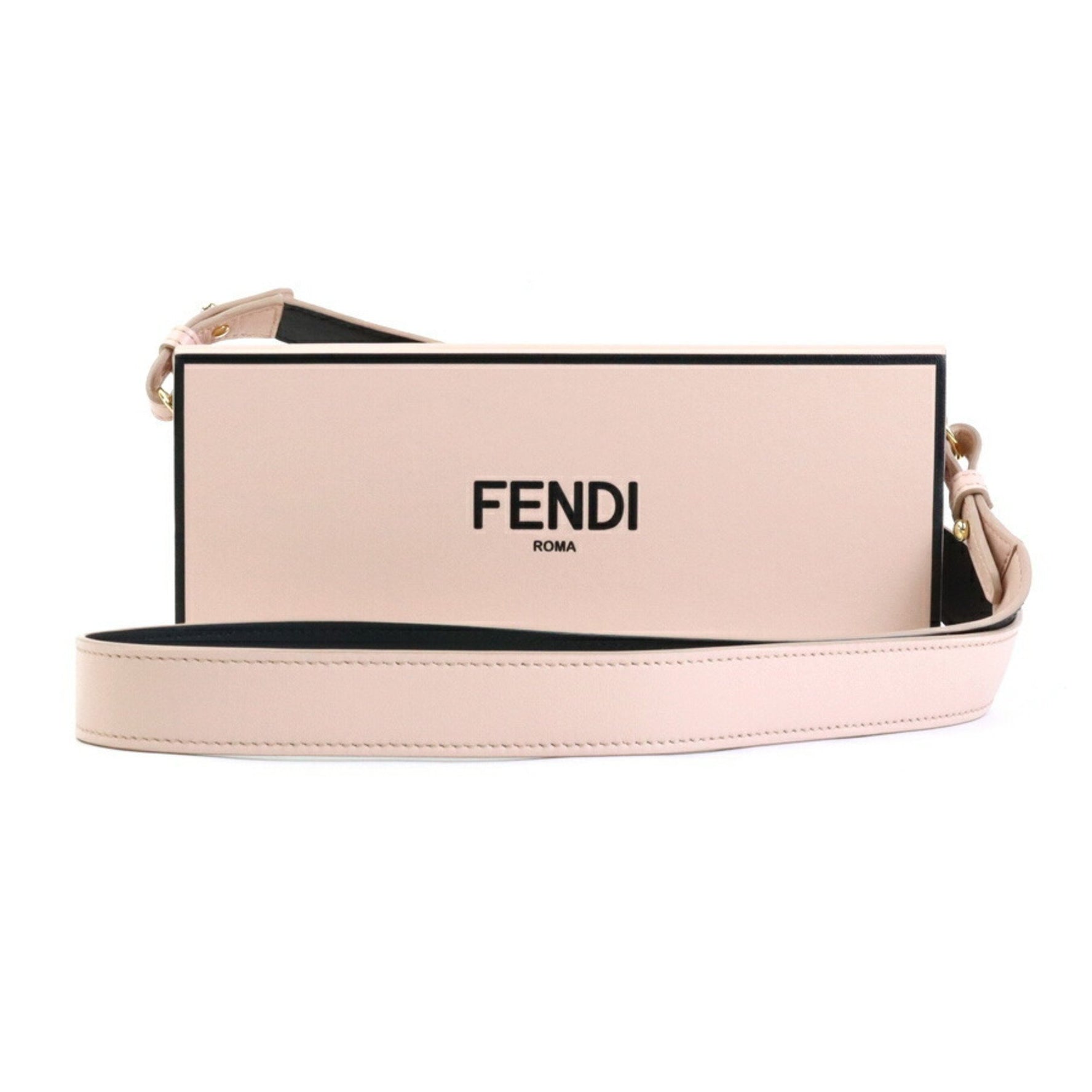 FENDI Shoulder Bag Box Horizontal Leather Pink Beige Gold