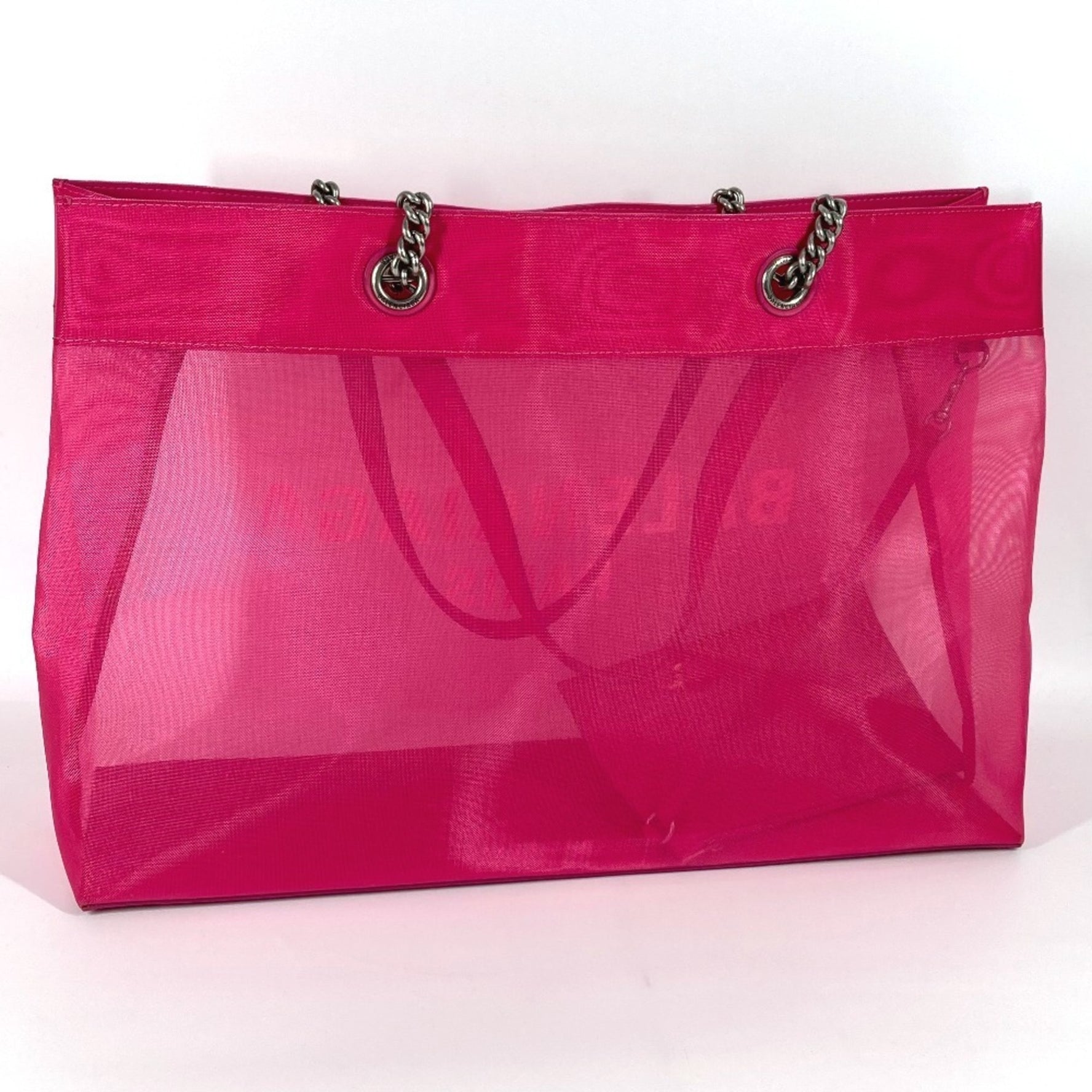 BALENCIAGA Mesh with Pouch DUTY FREE LARGE Logo Shoulder Bag Tote Polyester Lambskin Pink