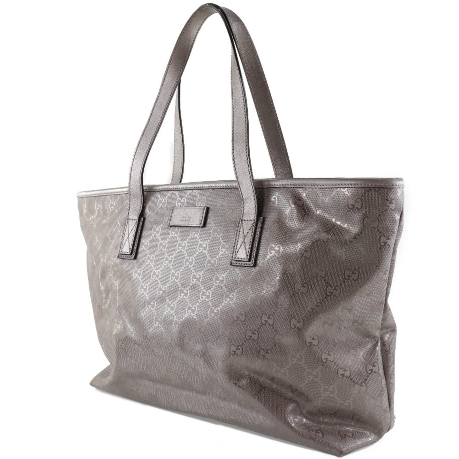 GUCCI Tote GG Imprime PVC Coated Canvas Silver Ladies Bag