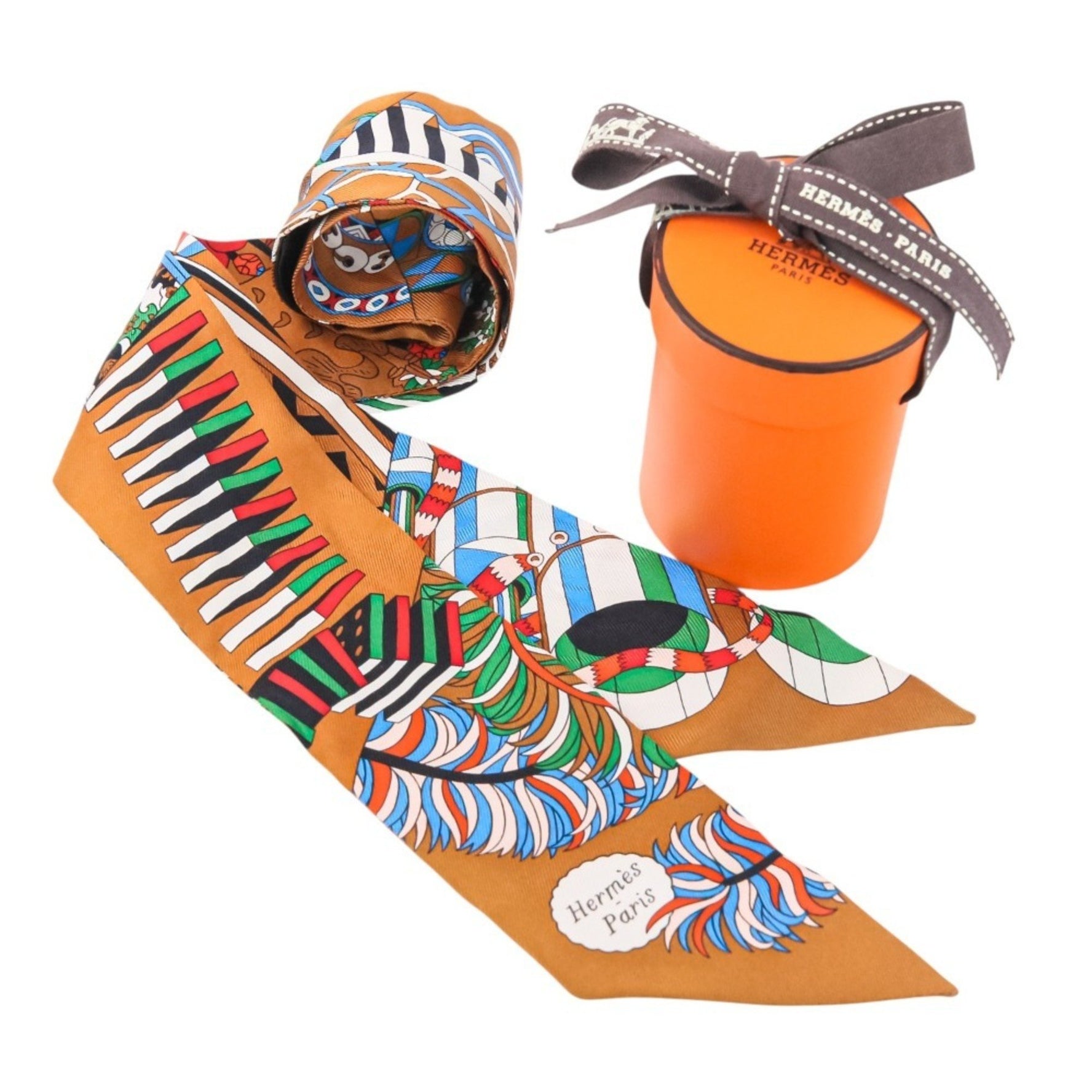 HERMES "De l'Ombrelle aux Duels Vieux" Twilly Scarf/Muffler