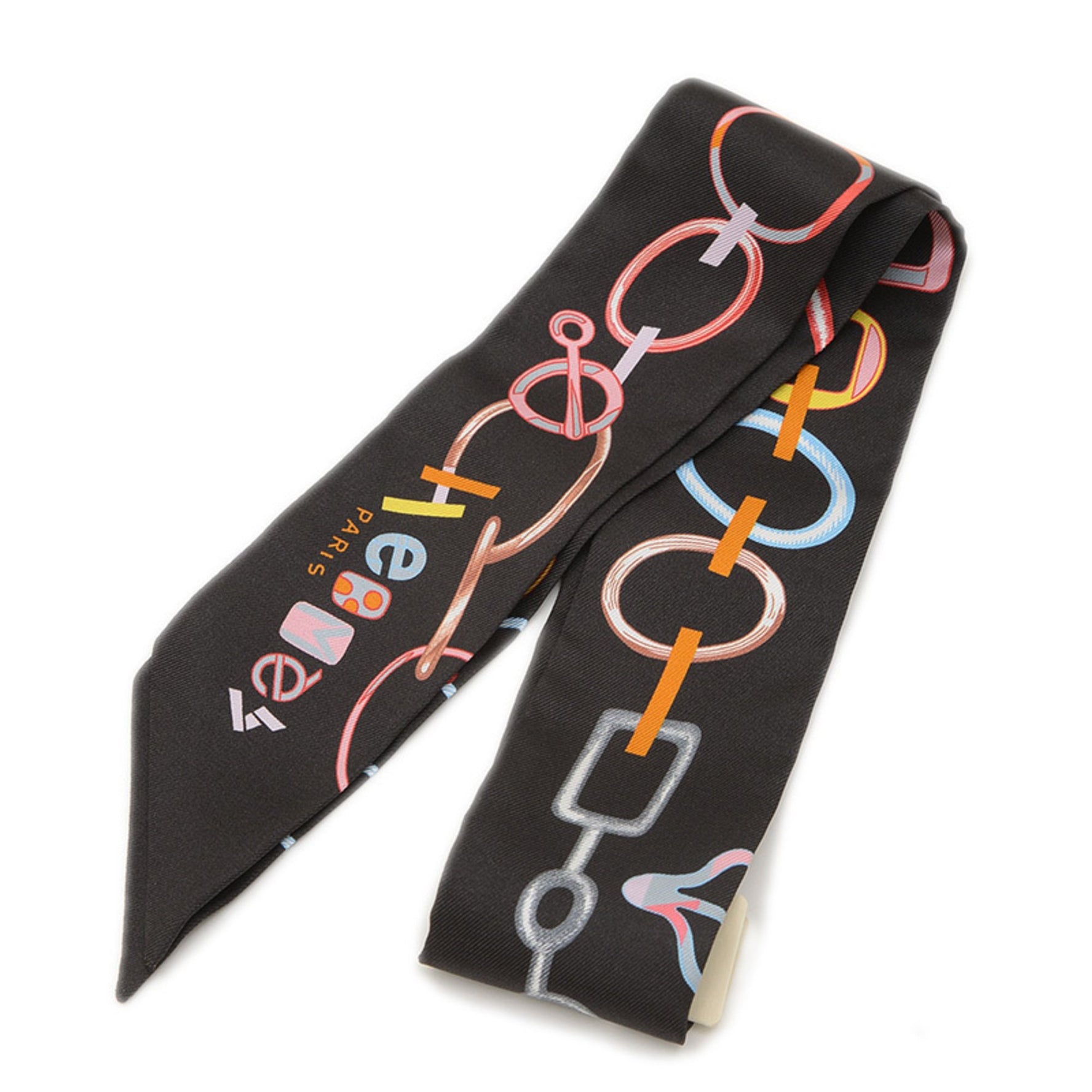 Hermes Twilly Scarf Muffler Do Re Boucles Noir Rose Multicolor Silk BP