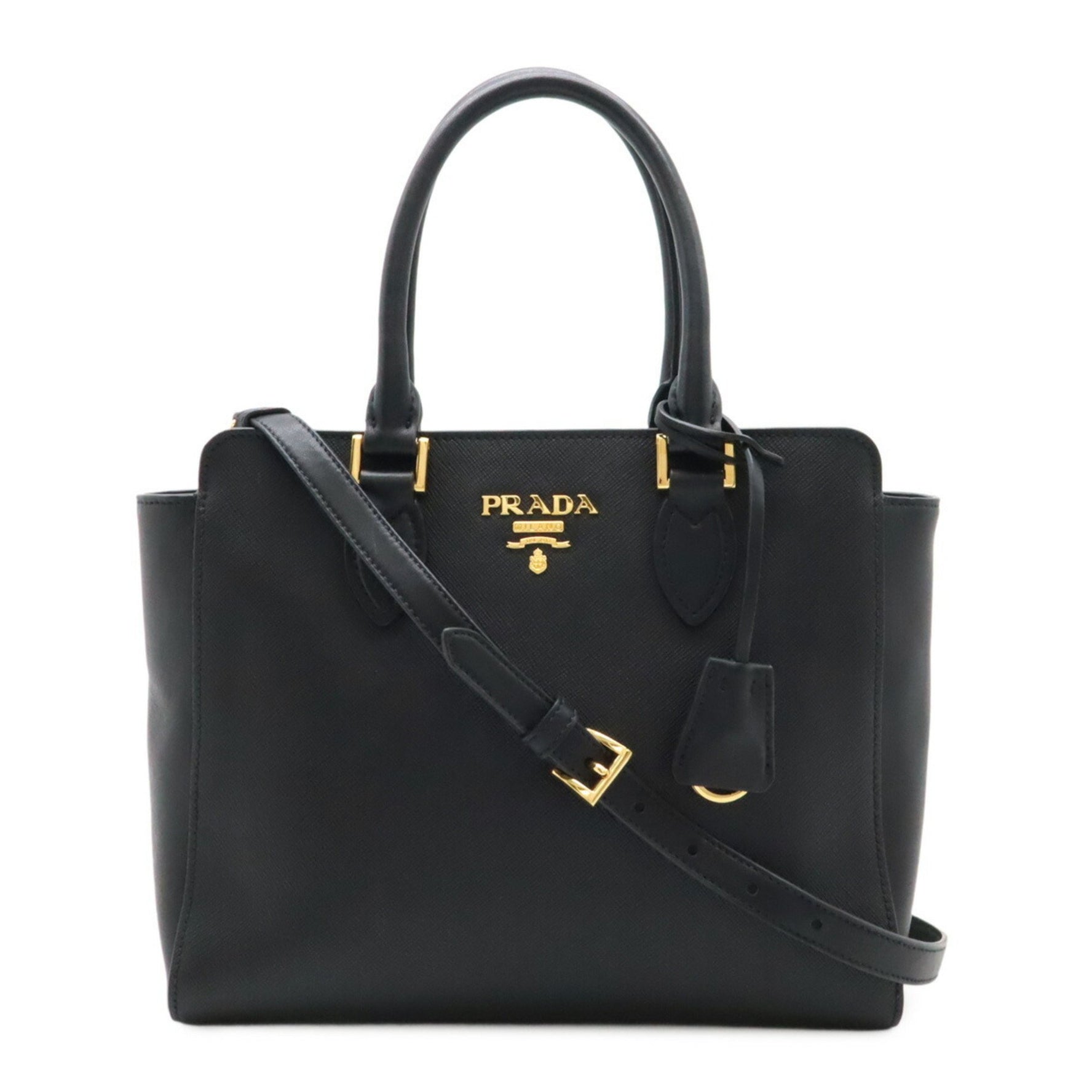 PRADA SAFFIANO Handbag Tote Bag Shoulder Saffiano Leather NERO Black