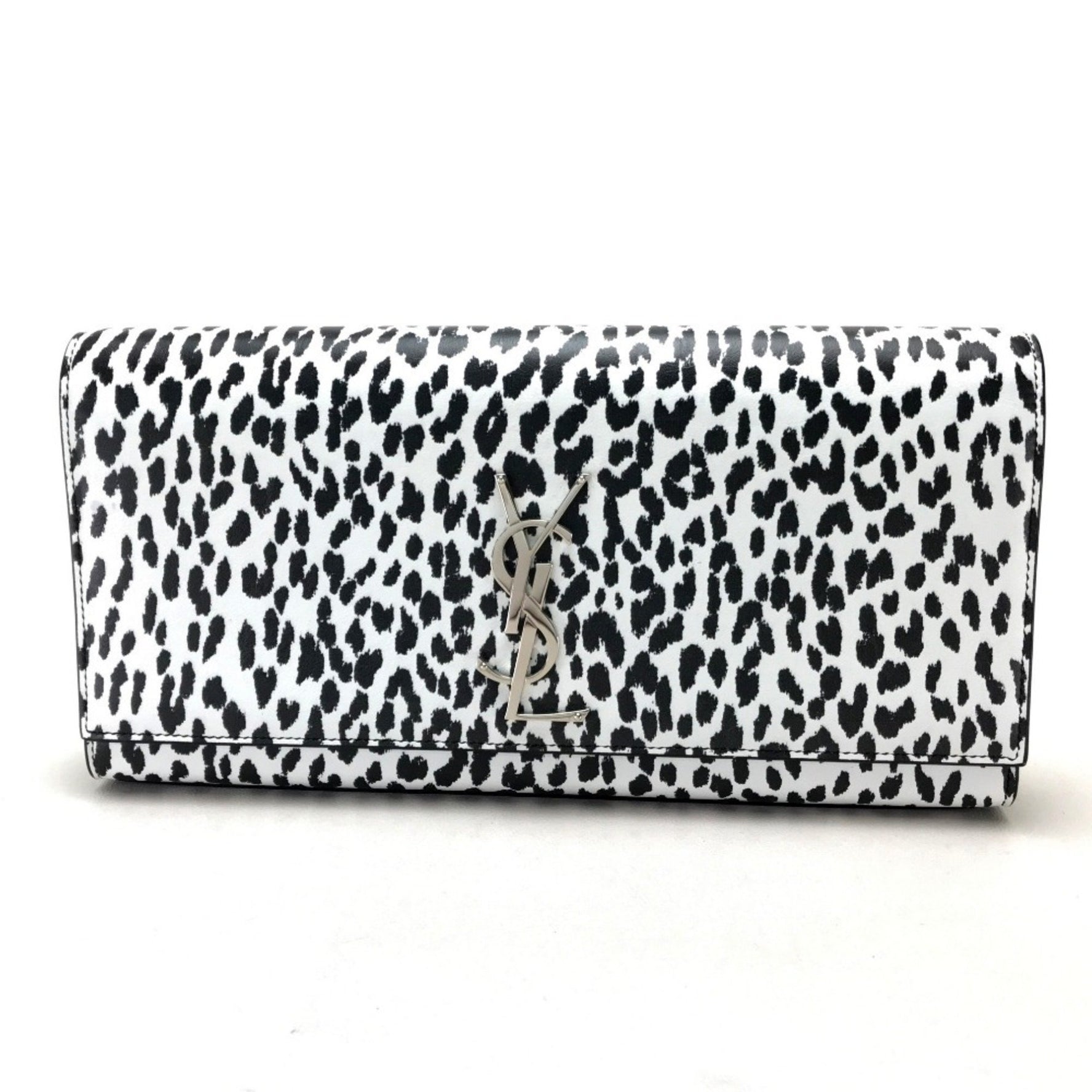 Saint Laurent Paris Cassandra Leopard Bag Clutch Calf Leather White Black