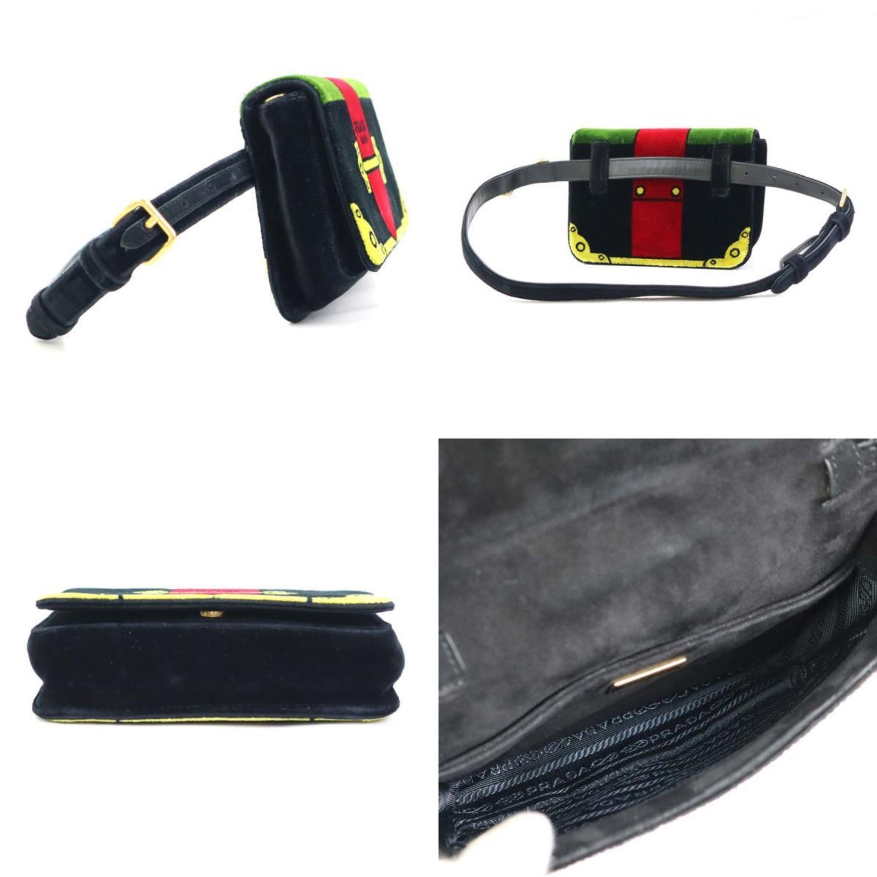 PRADA shoulder bag belt velvet black multicolor gold