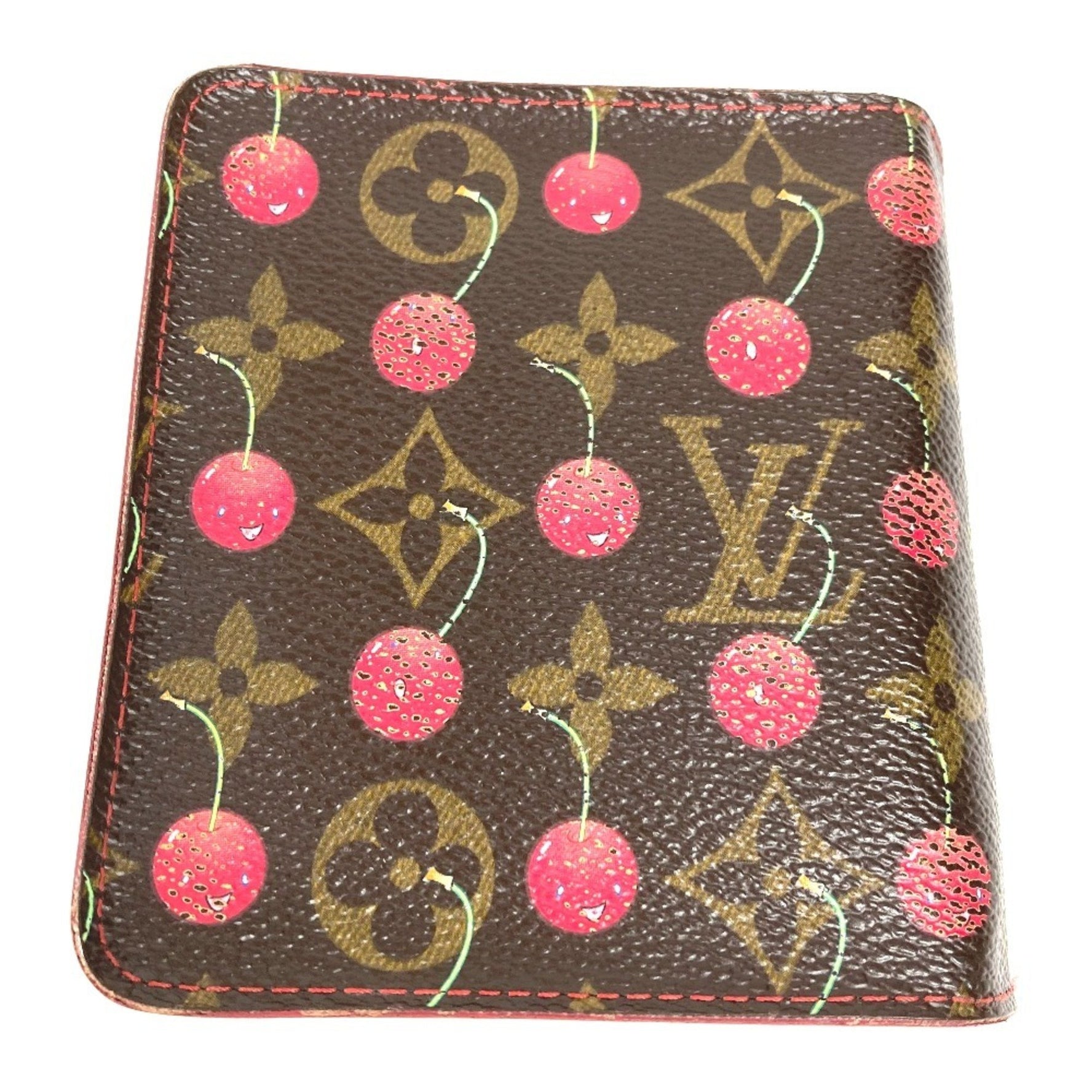 Louis Vuitton Monogram Cherry Takashi Murakami Compact Zip Wallet Bi-fold Canvas Men's Brown
