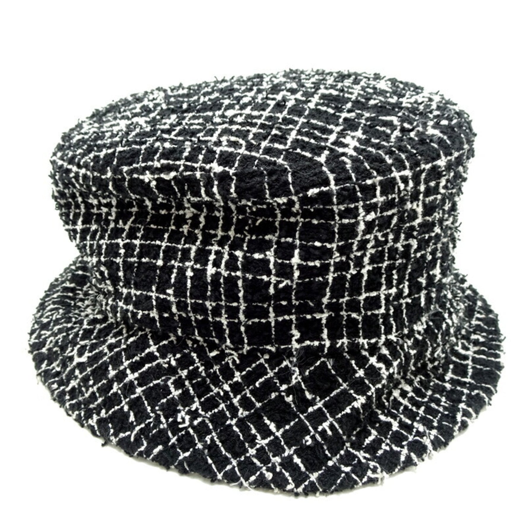 Chanel Tweed Bucket Hat, Size L, Cotton, Black