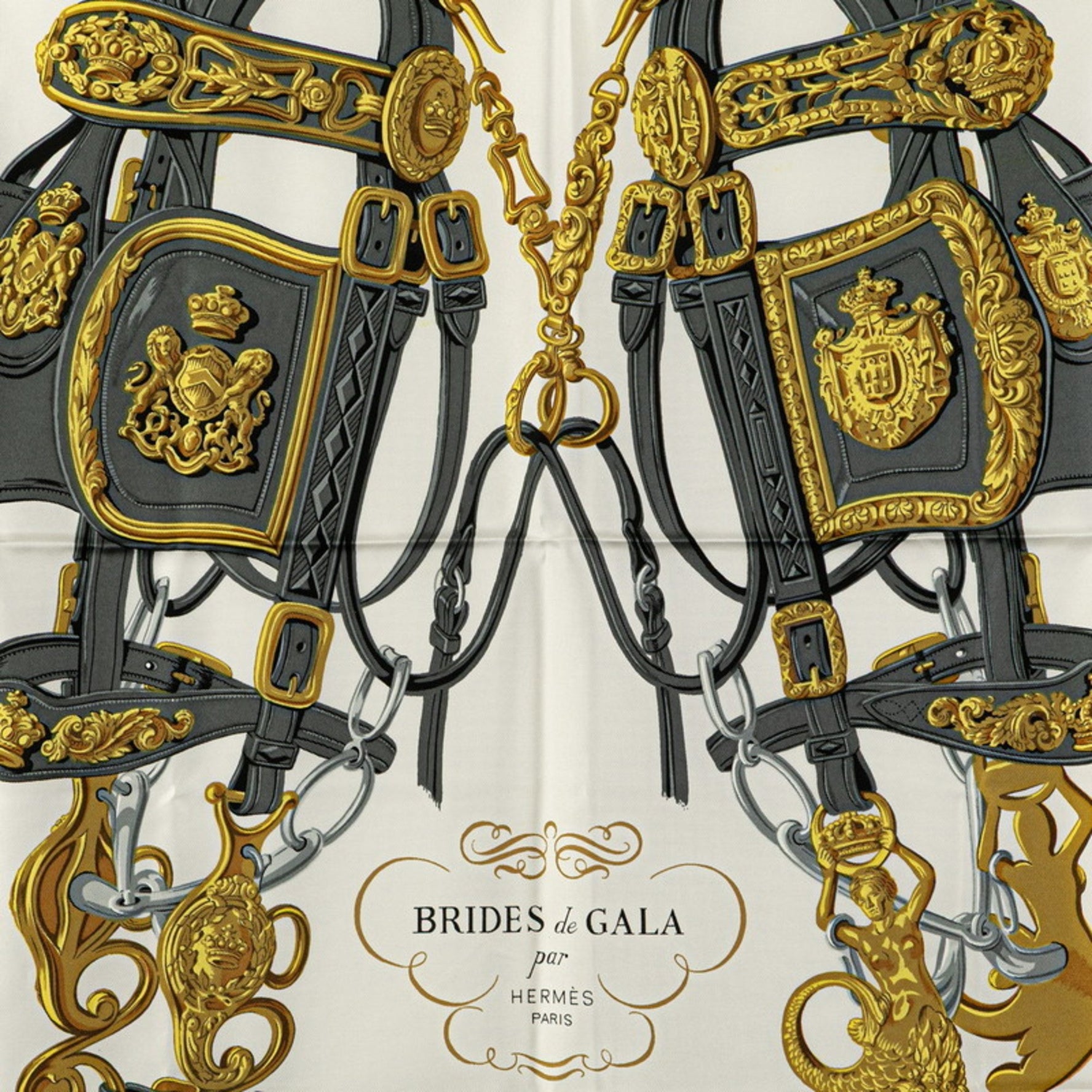 Hermes Hermès Carré 90 BRIDES de GALA Ceremonial Bridle Scarf Muffler in Blue, White, and Multicolor Silk