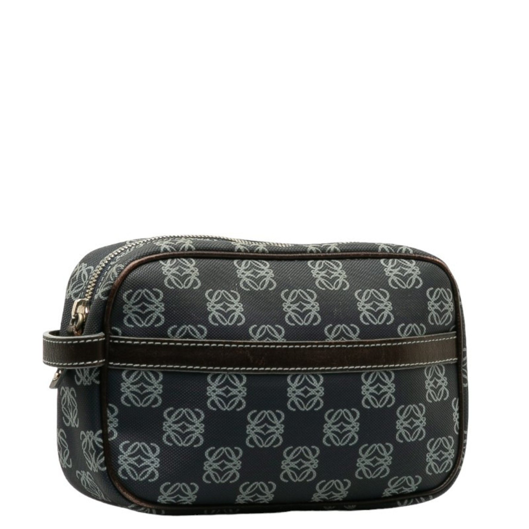 LOEWE Anagram Pouch Navy Brown PVC Leather