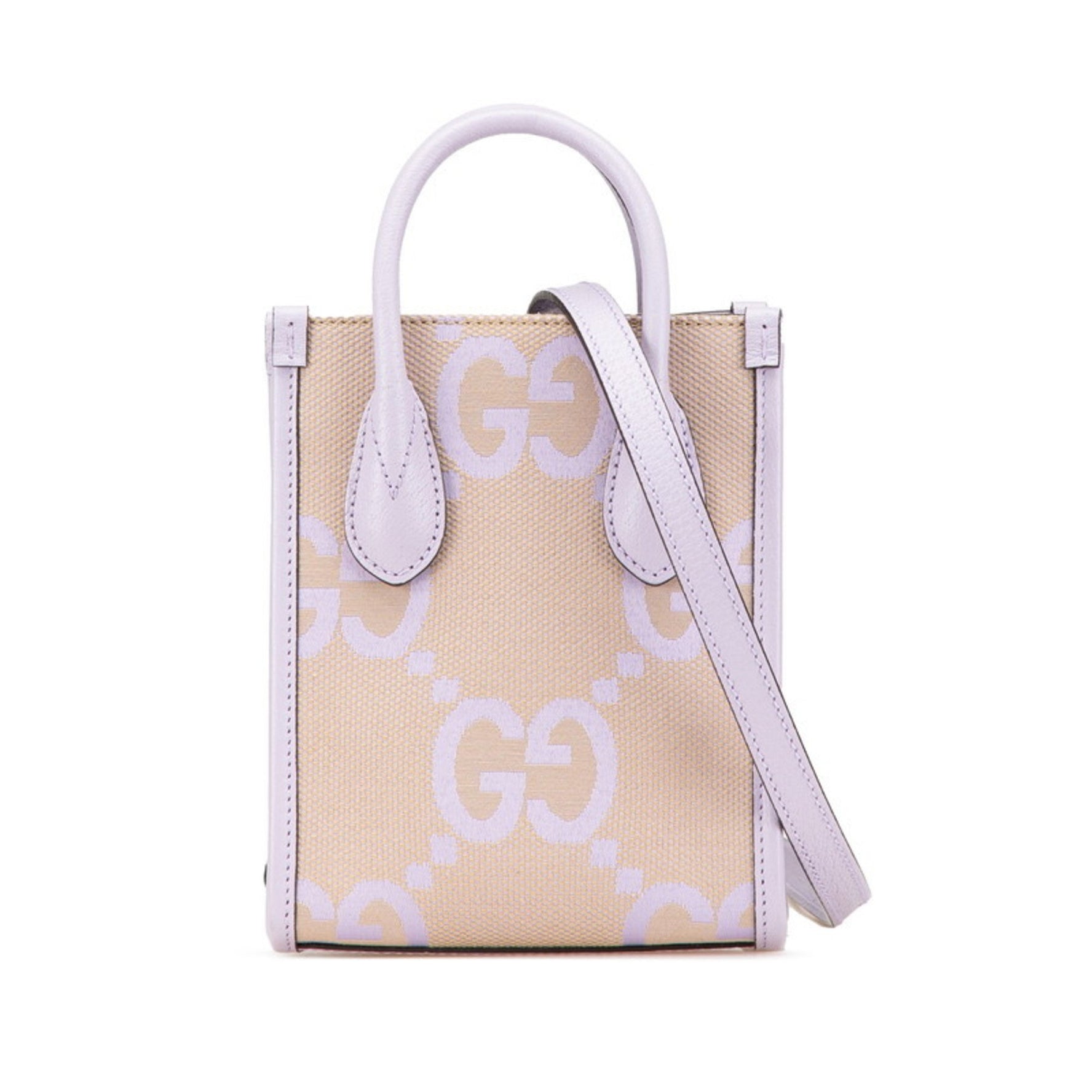 Gucci Jumbo GG Mini Tote Bag Handbag Shoulder Purple Beige Canvas Leather