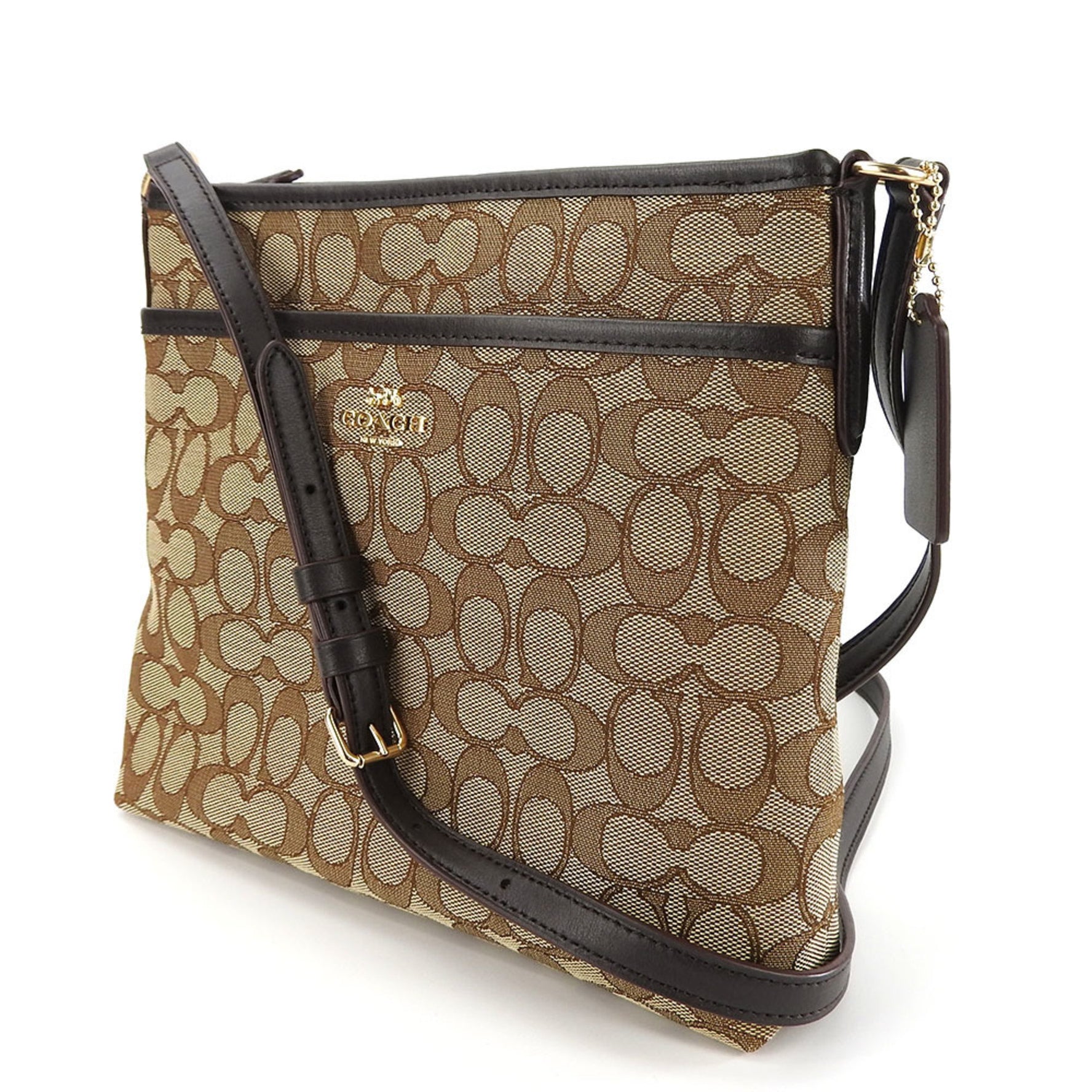 Coach Shoulder Bag Signature Canvas Leather Beige Dark Brown