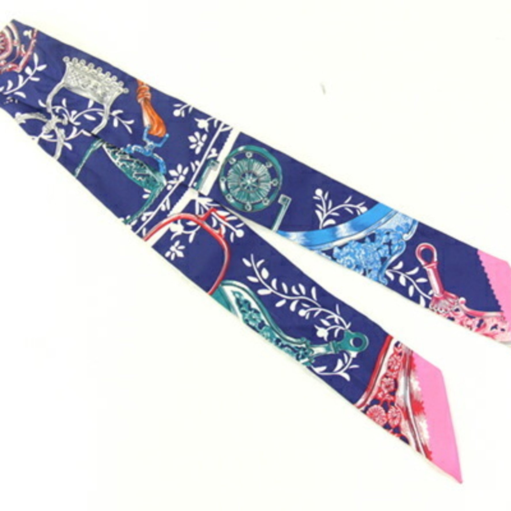 Hermes Twilly Blue and Pink 100% Silk Bag Charm