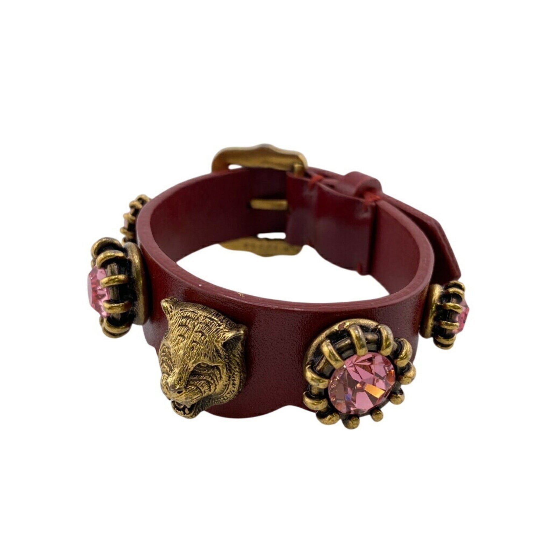 GUCCI Tiger Head Jeweled Bracelet Bangle Red