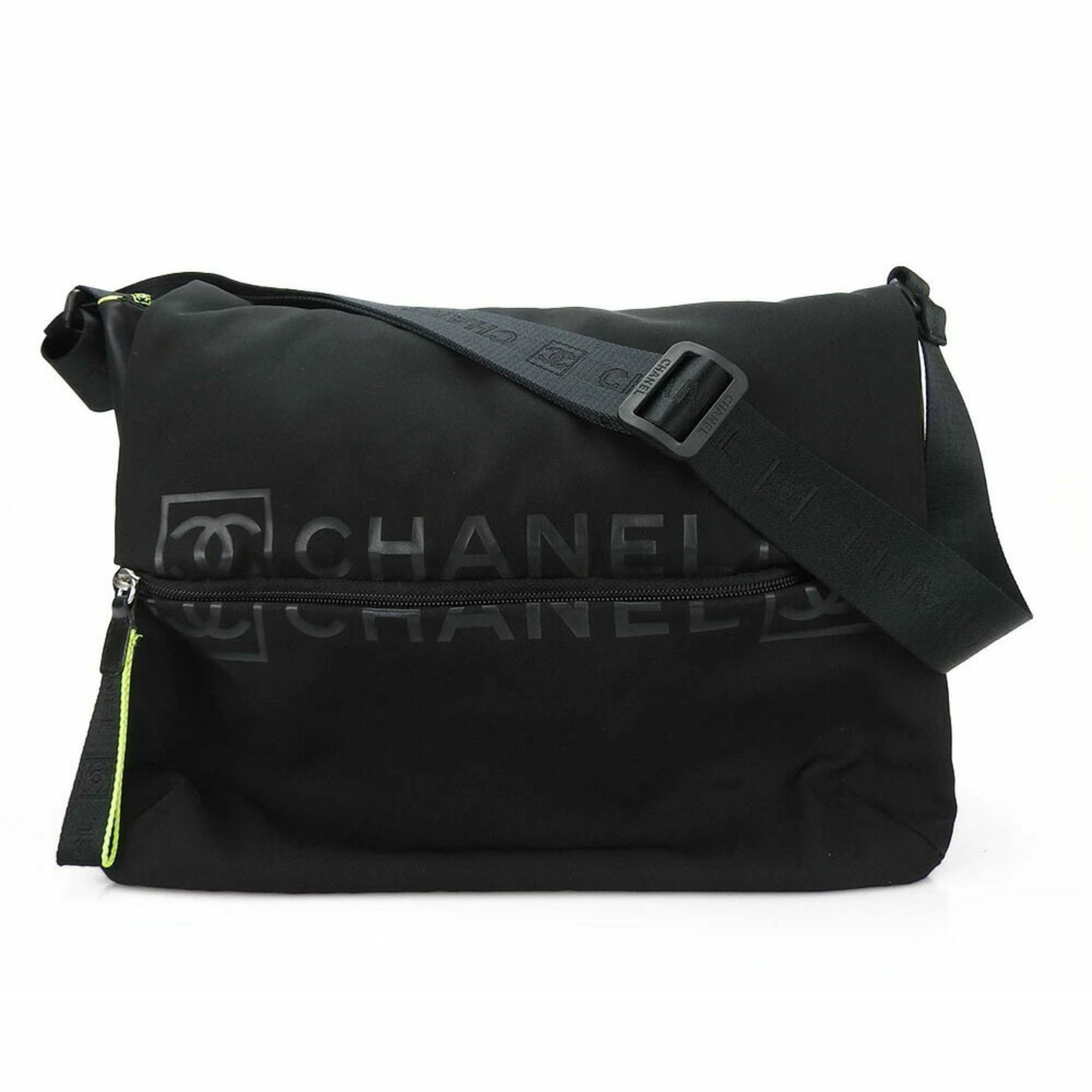 CHANEL Sports Line Shoulder Bag Yellow Mesh No. 9 Rubber Nylon Men's Unisex shoulder bag black