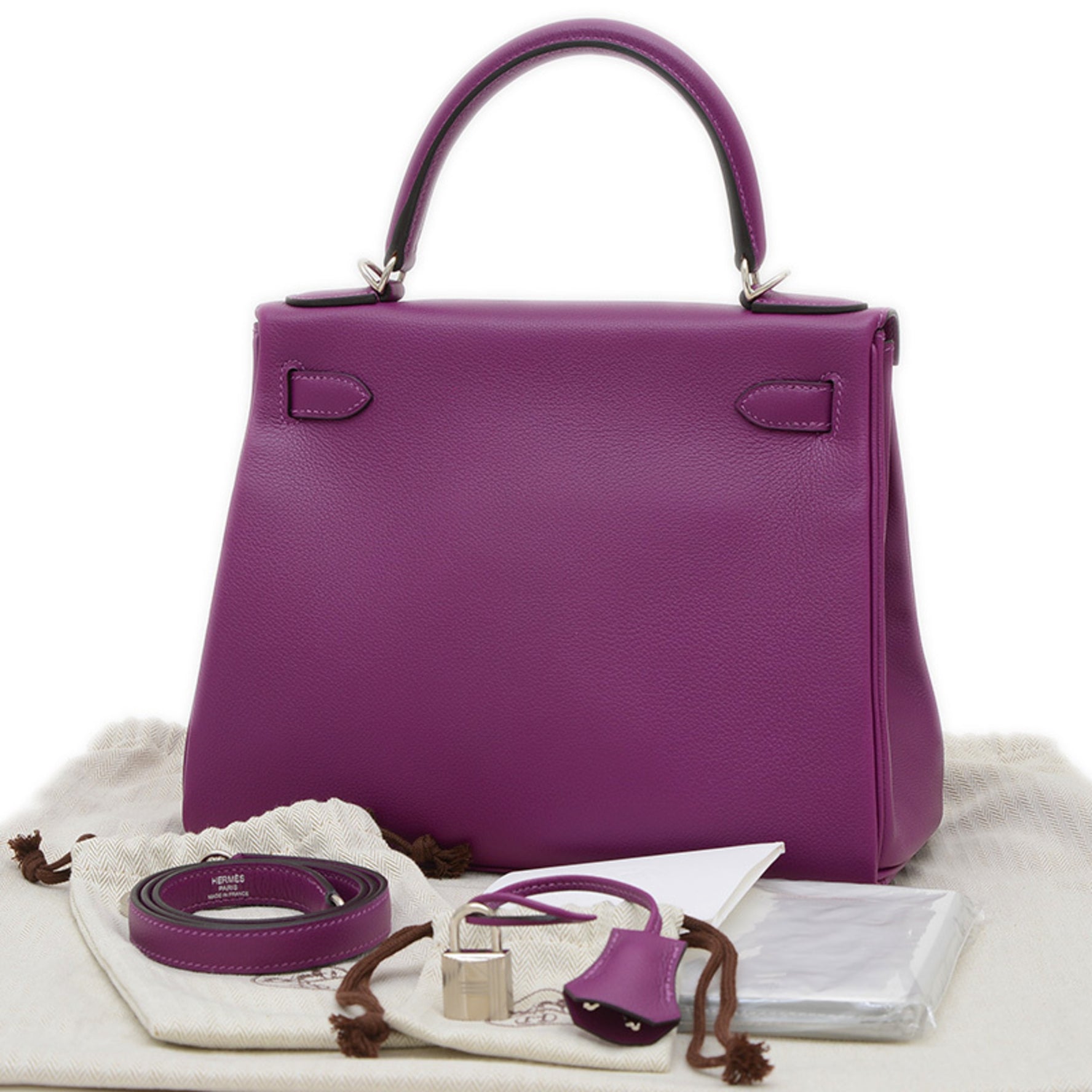 Hermes Hermès Kelly 28 handbag with inner stitching, Evercolor anemone pattern, silver hardware, Z stamp