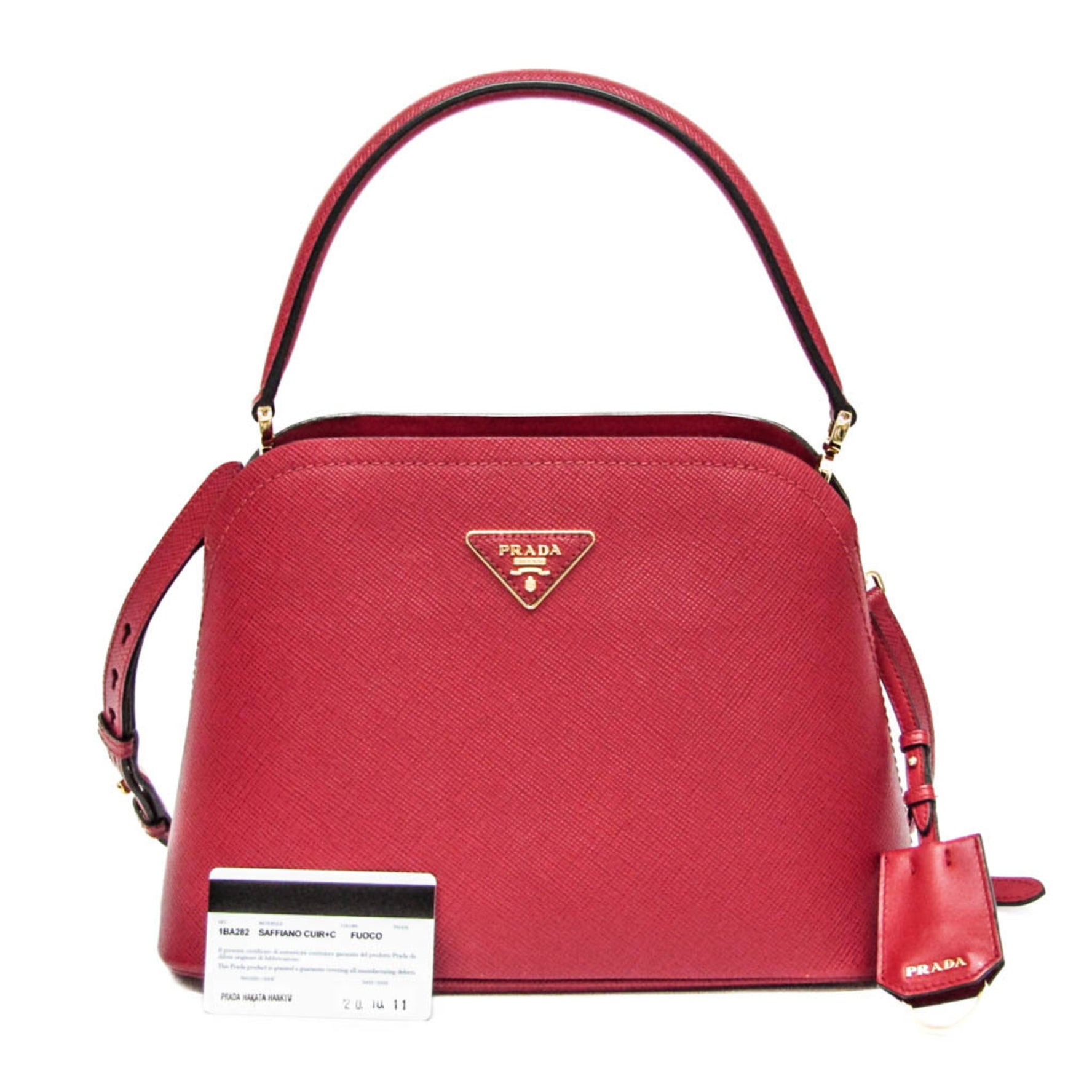 Prada Saffiano Matinee Leather Handbag,Shoulder Bag Red Color