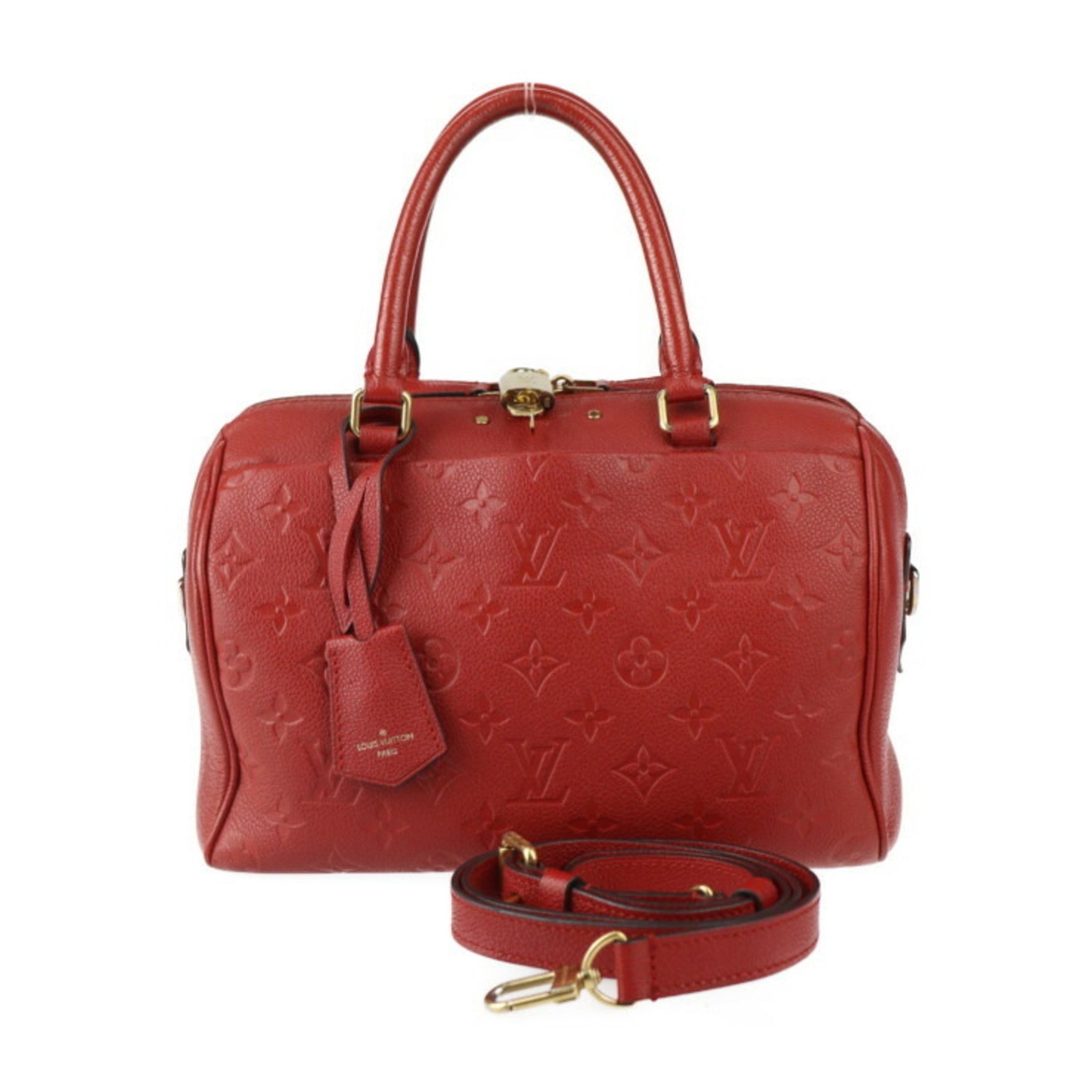 Louis Vuitton Speedy 25 Bandouliere Monogram Empreinte Handbag Leather Cerise Shoulder Bag Red