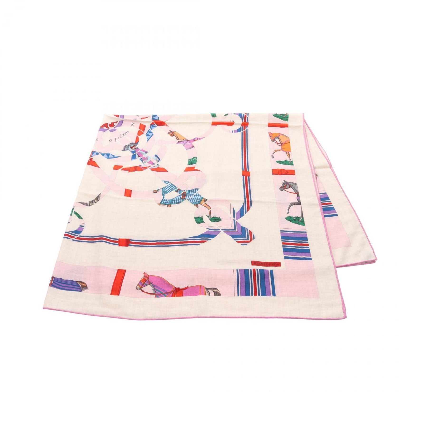 Hermes Hermès Carré Jean 140 Scarf, Silk, Cashmere, Beige, Pink, Multicolor