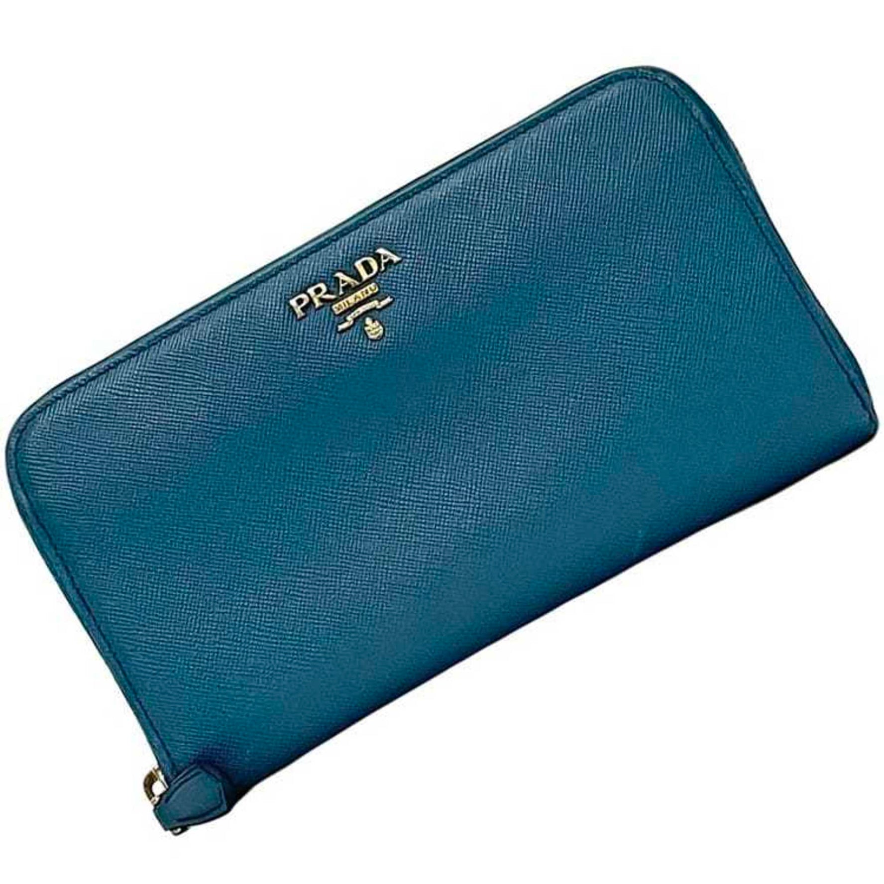 Prada Round Long Wallet Cobalt Saffiano Leather 224 Men's