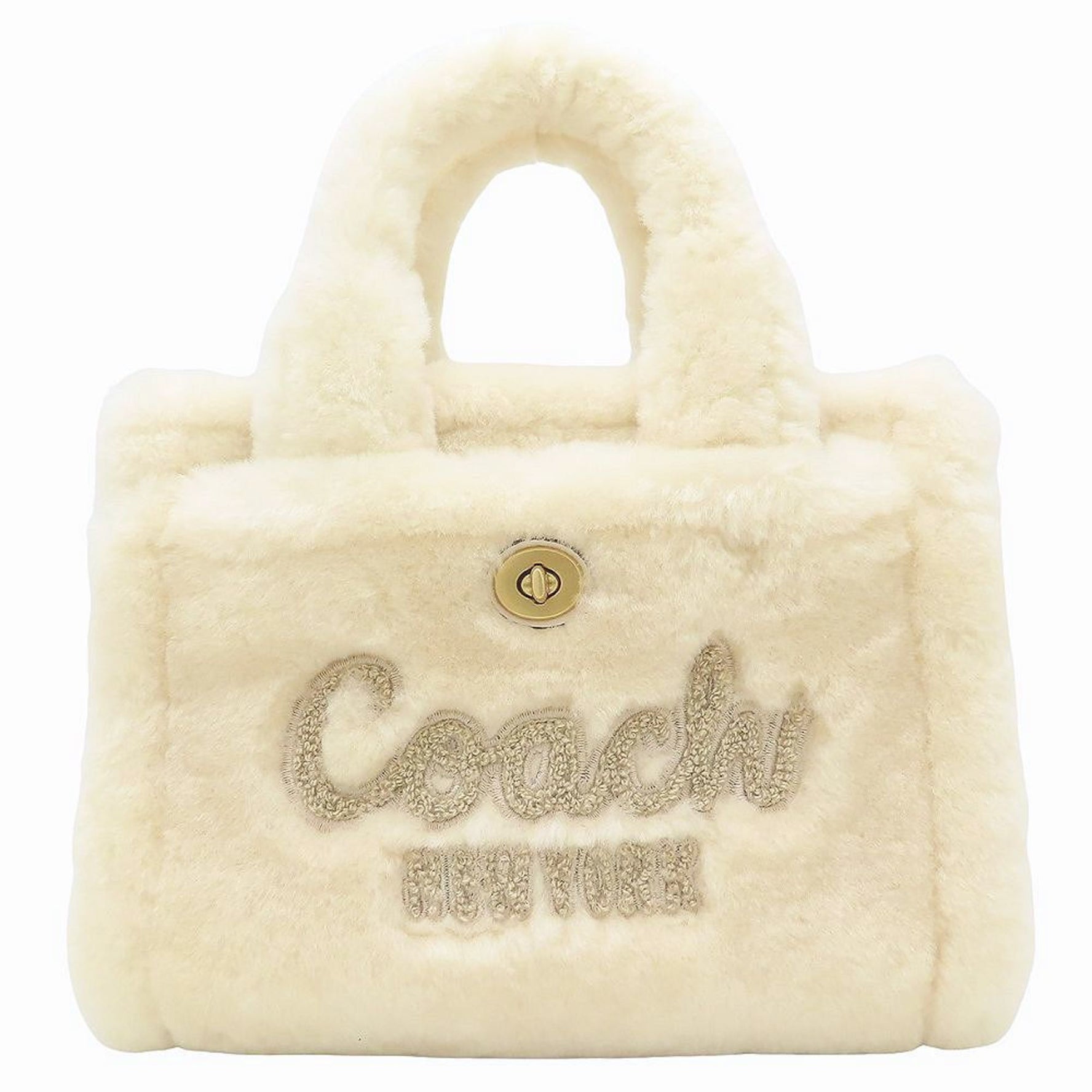 COACH Cargo 20 Shearling Tote Bag Fur x Leather Chalk