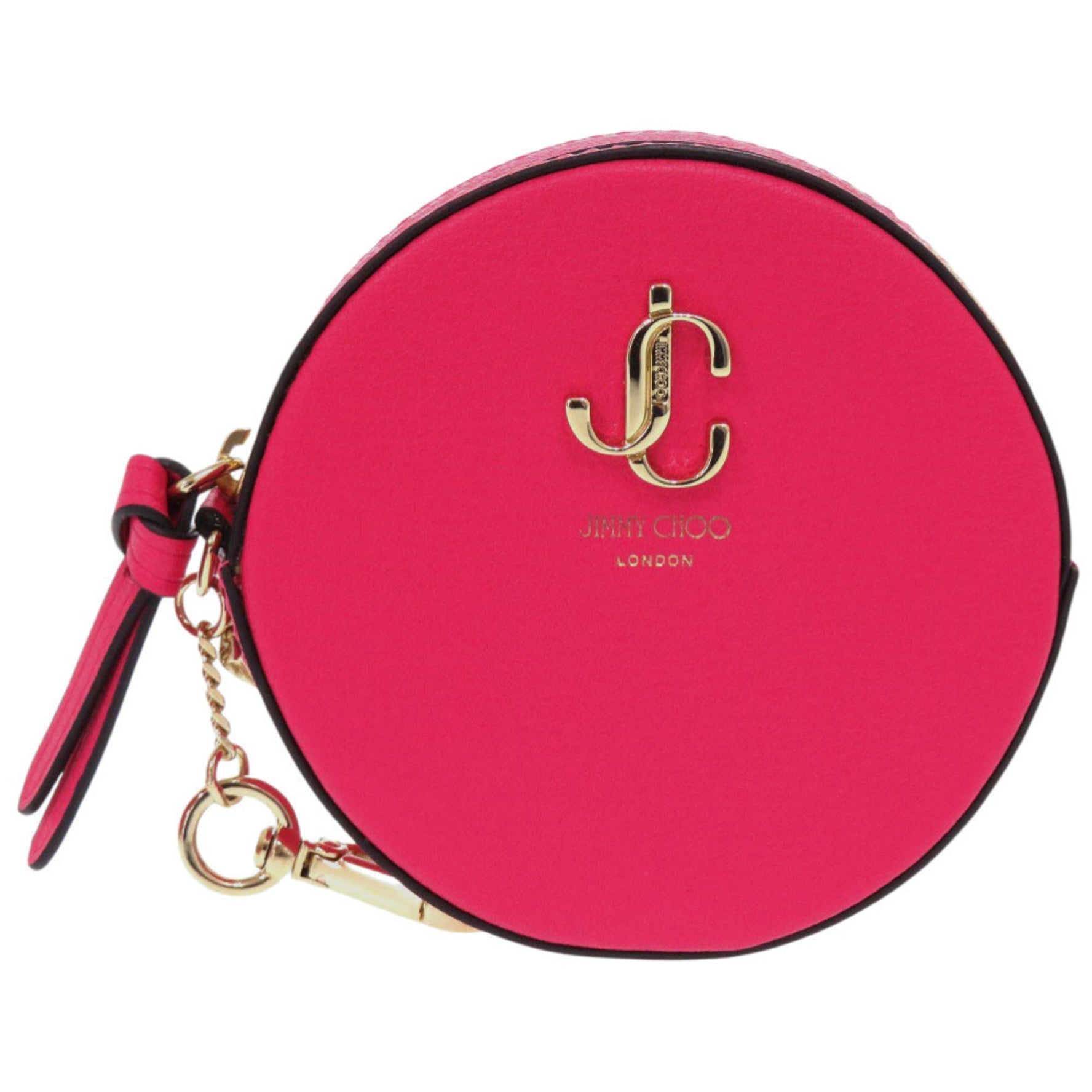 Unused Jimmy Choo Jaycee Round Coin Purse in Leather with Dragon Pink Design, 0571 JIMMY CHOO