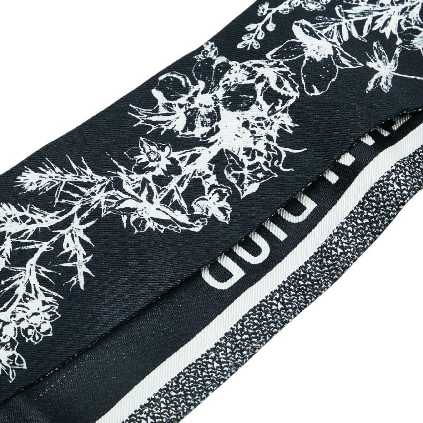 Christian Dior Dior Mitzah Toile de Jouy Flower Scarf Black White Silk
