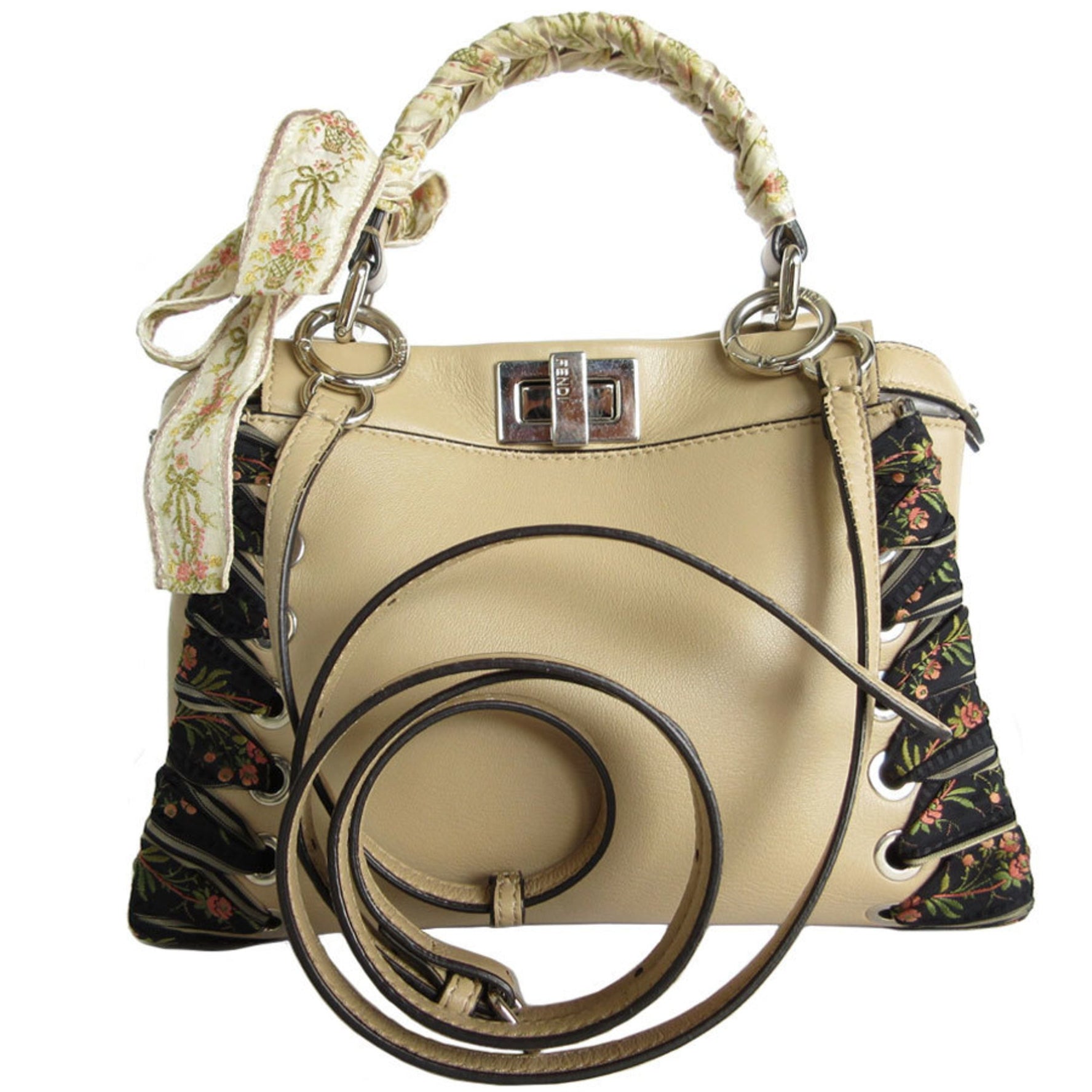 FENDI handbag shoulder bag peekaboo leather silver ladies