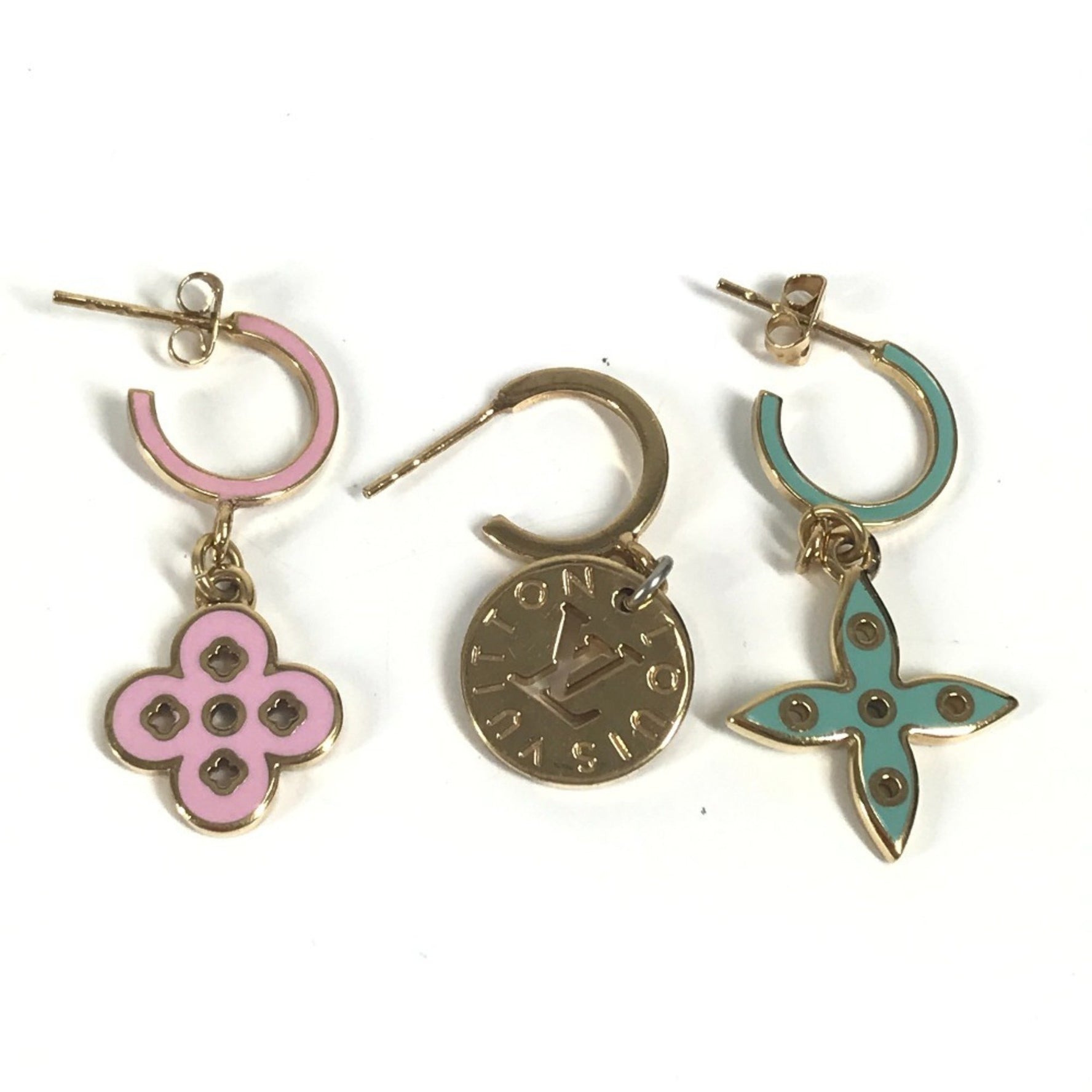 LOUIS VUITTON Logo Boucle d'Oreille Looping Charm Monogram Earrings, Set of 3, Accessories, Set, Metal, Gold, Men's and