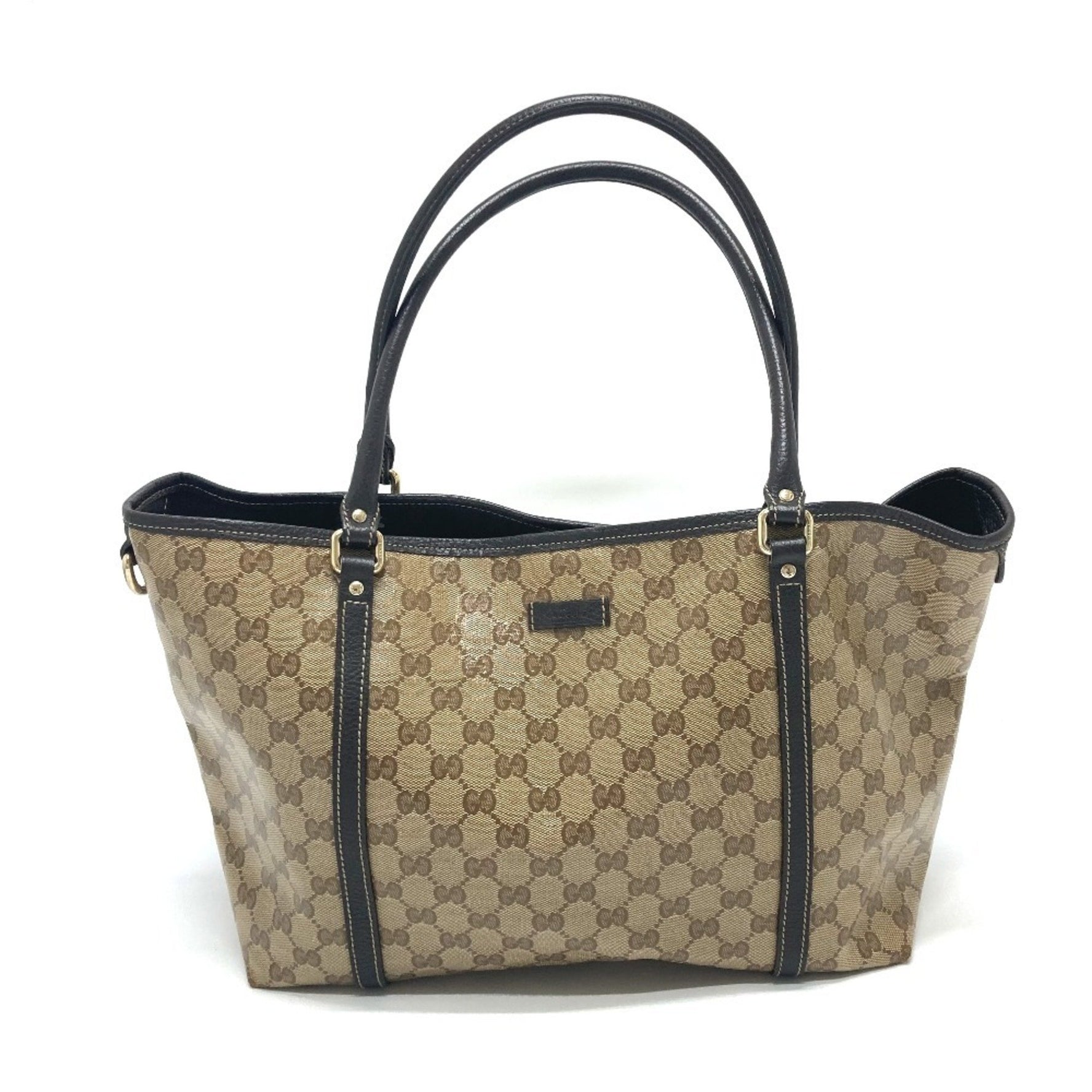 GUCCI GG Crystal Bag Tote Leather Coated Canvas Beige