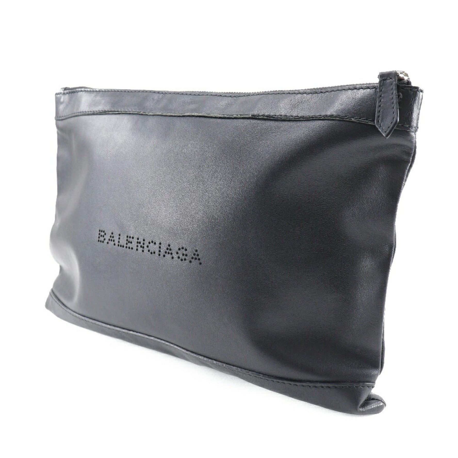BALENCIAGA Navy Clip M Clutch Bag Lambskin Made in Italy Zipper clip