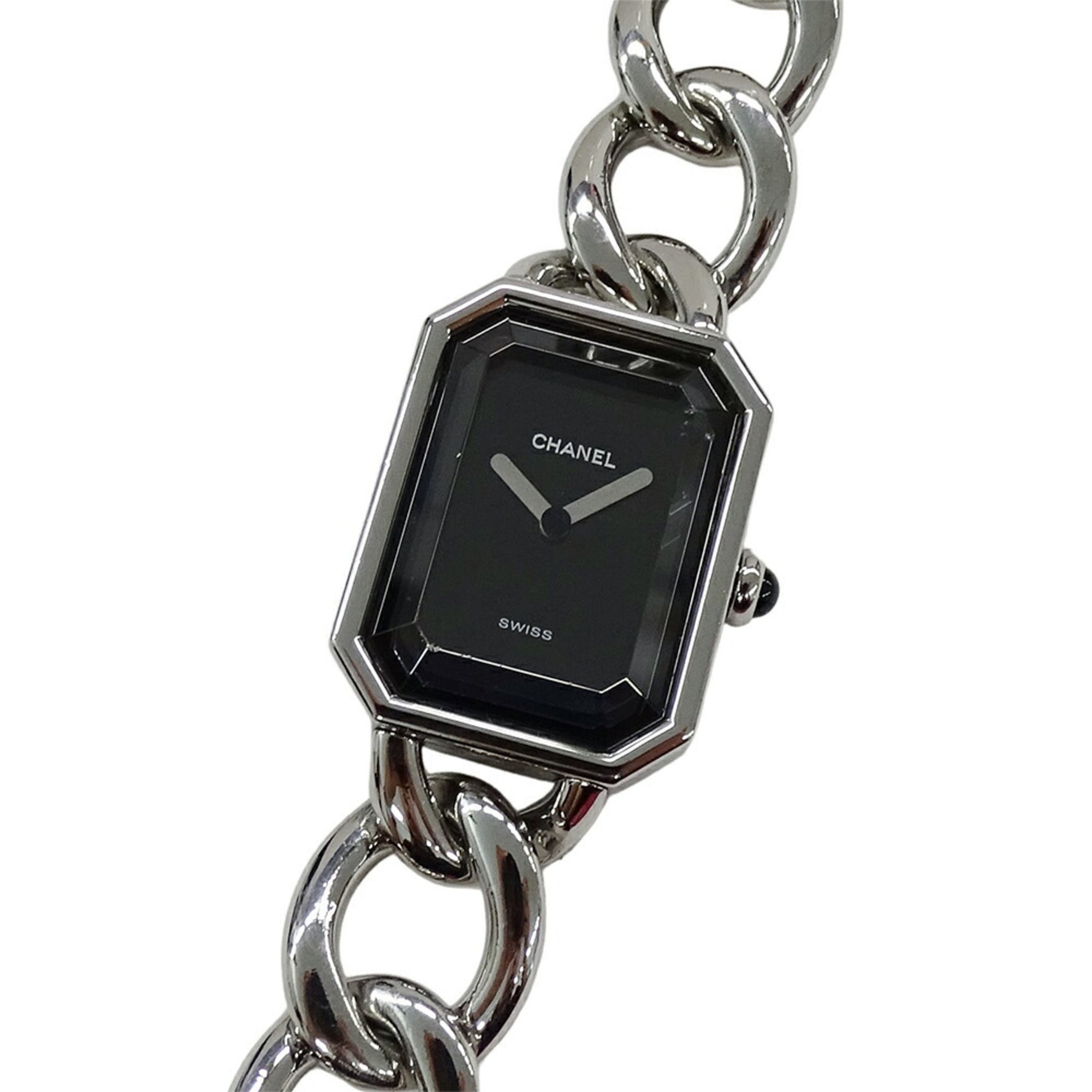 CHANEL Premiere Watch, Large, Quartz, Stainless Steel, Silver/Black, Square Chain, Polished
