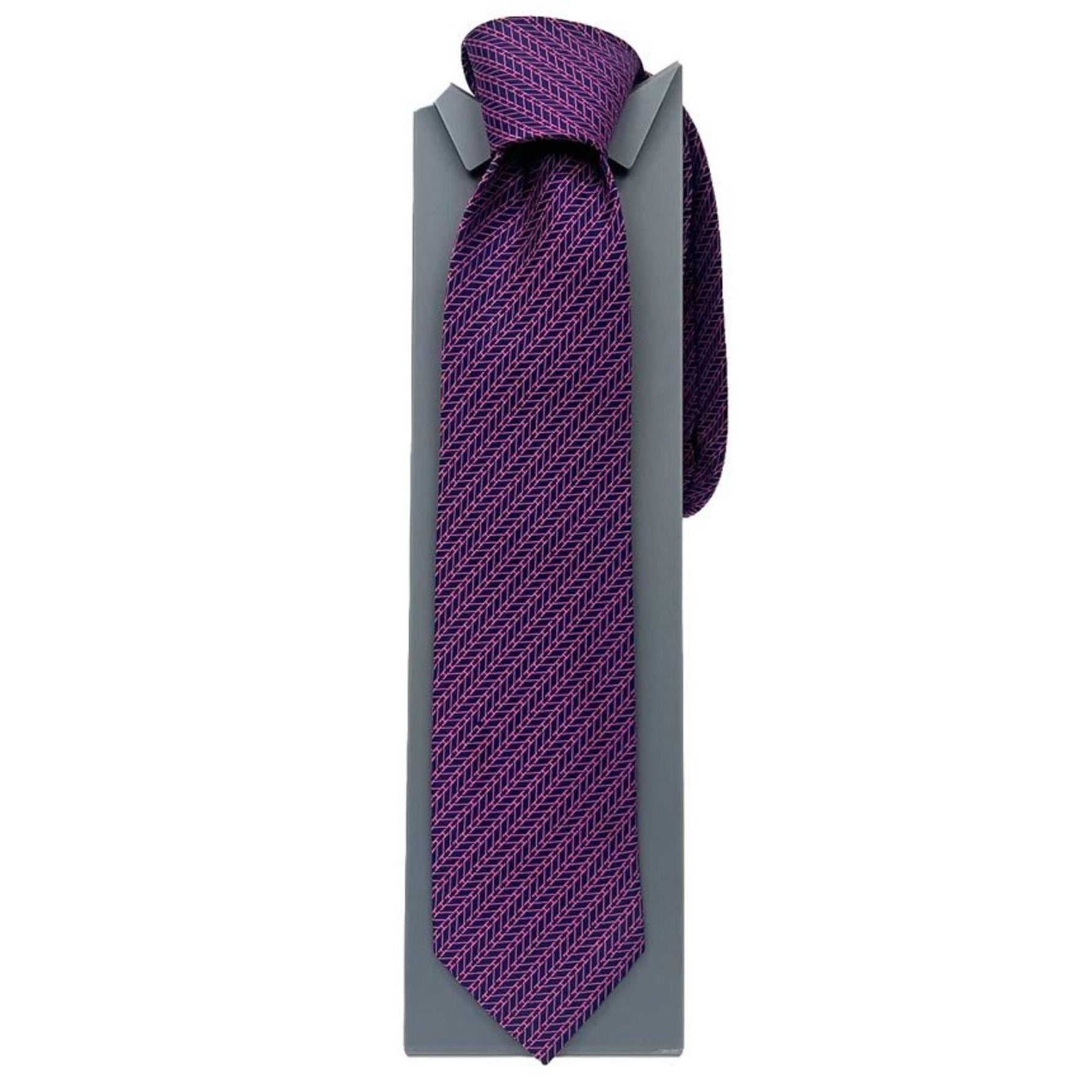 Hermes tie H pattern 100% silk navy x pink