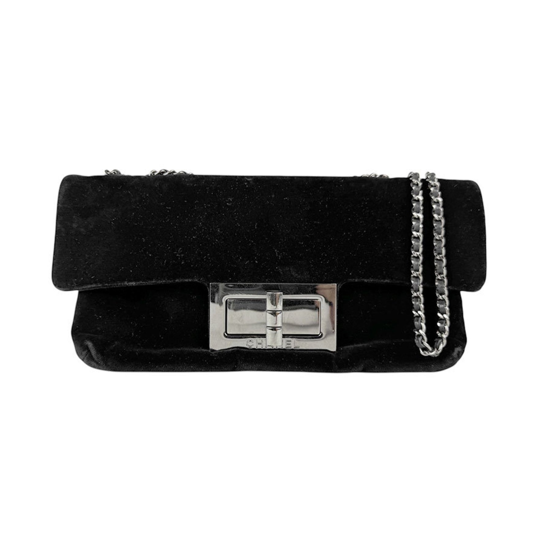 CHANEL Shoulder Bag 2.55 Velvet Leather Silver