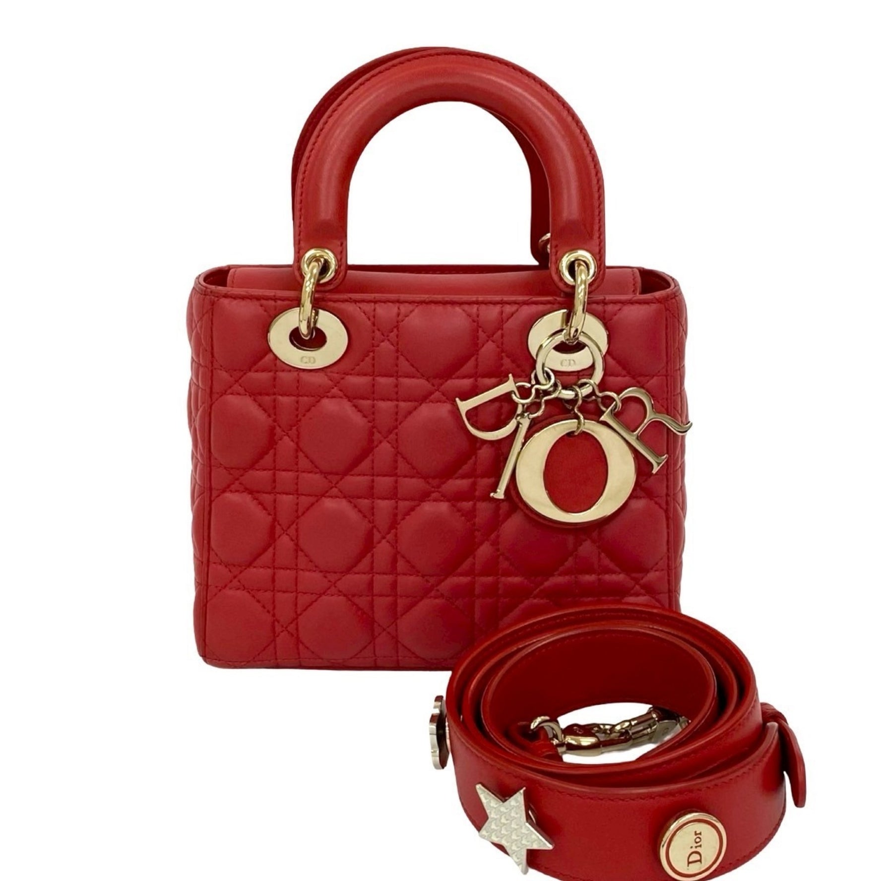 Christian Dior Lady My ABC Cannage Leather Handbag/Shoulder Bag, Red