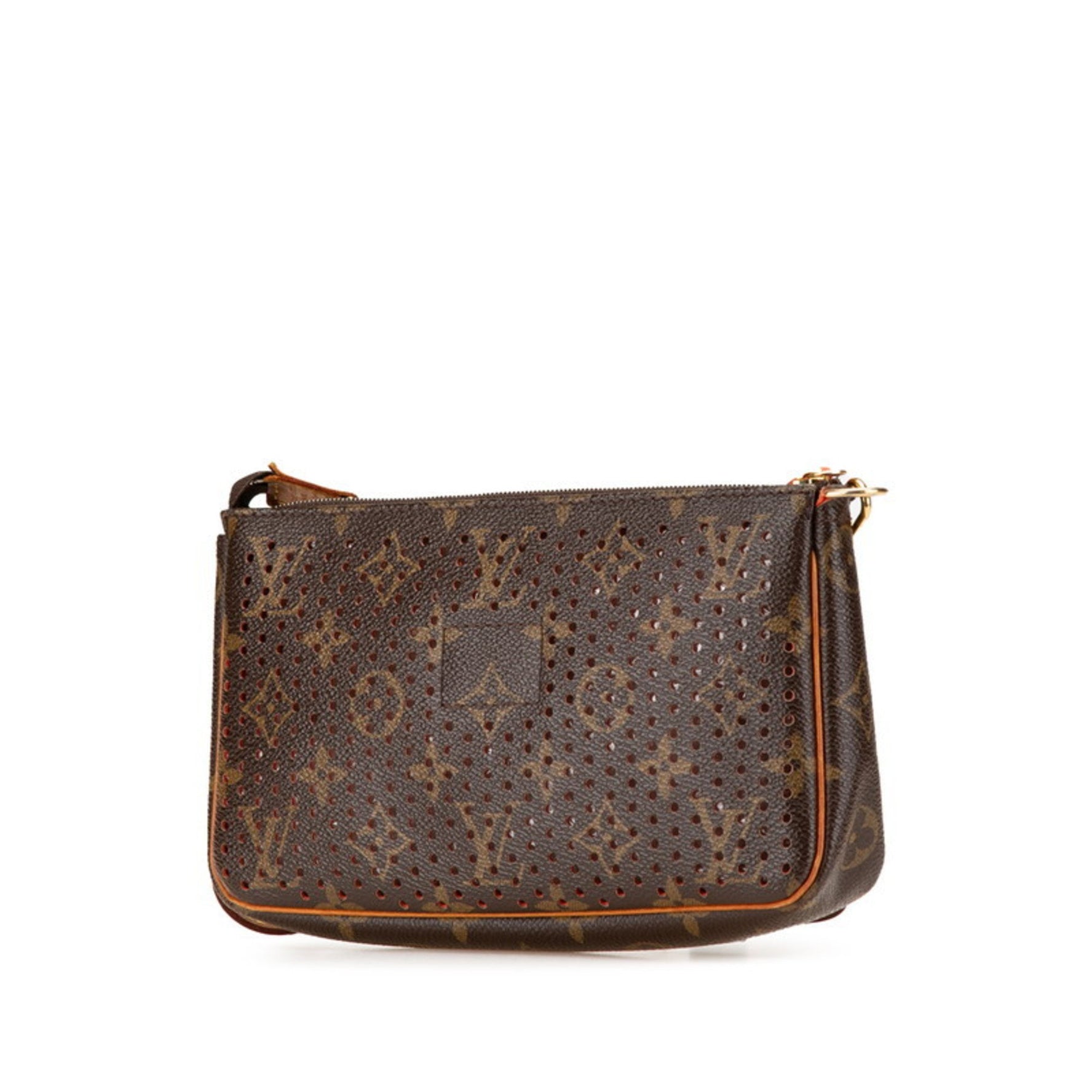 Louis Vuitton Monogram Perforated Pochette Accessory Pouch Mini Handbag Brown Orange PVC Leather