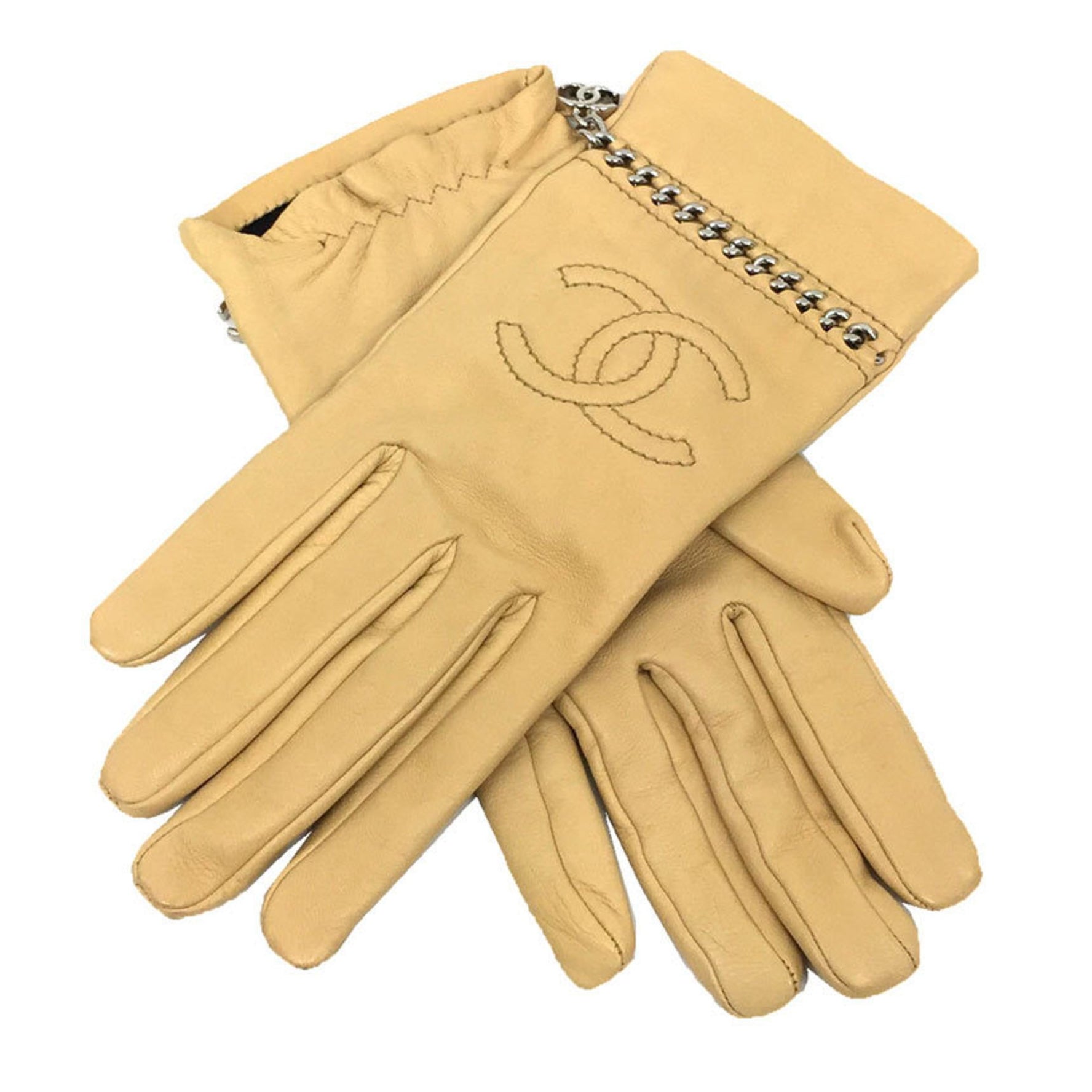 CHANEL Leather Gloves Coco Mark Chain Nappa Small