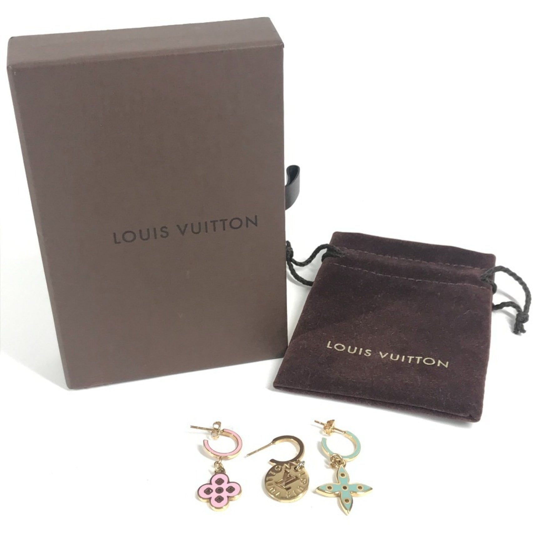 LOUIS VUITTON Logo Boucle d'Oreille Looping Charm Monogram Earrings, Set of 3, Accessories, Set, Metal, Gold, Men's and