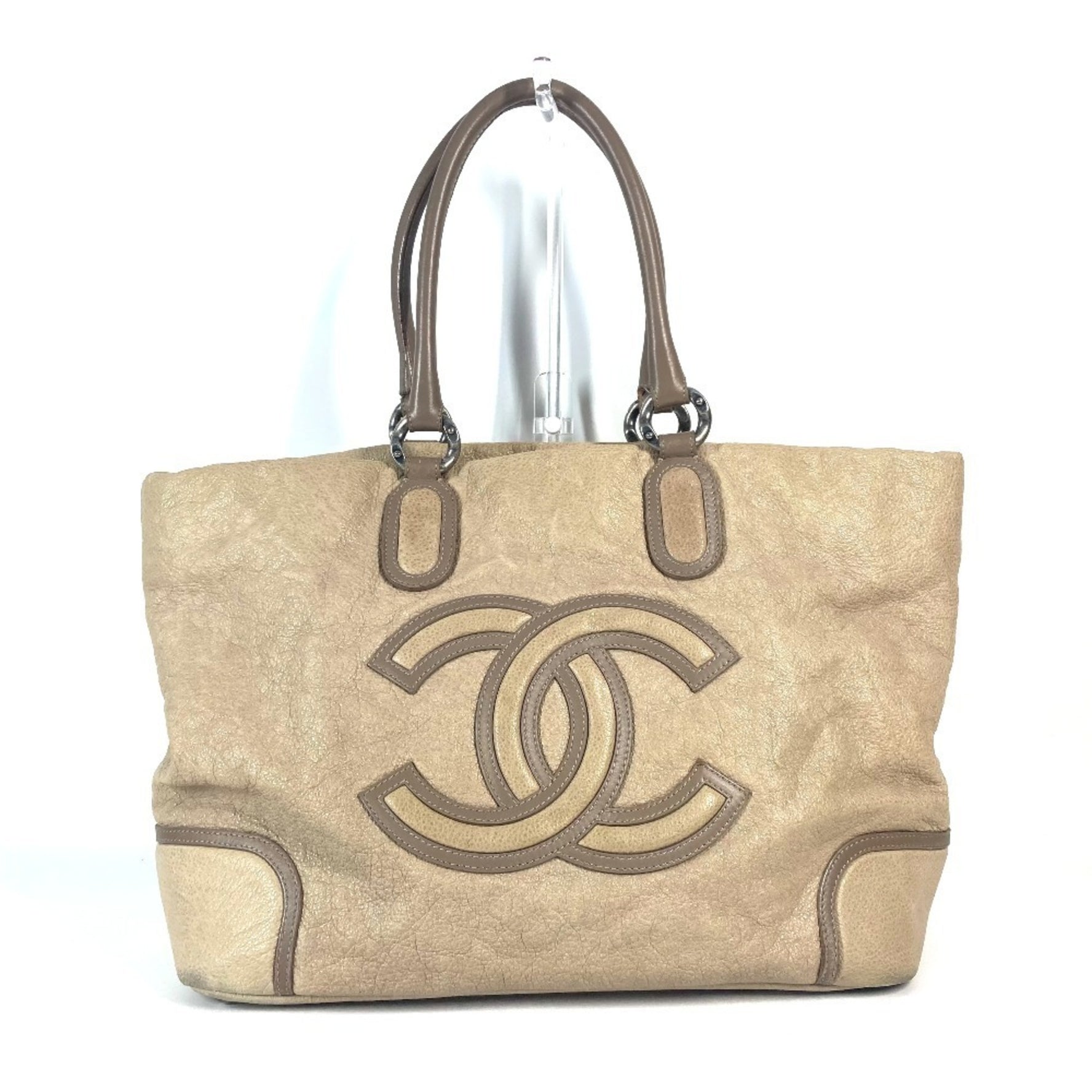 CHANEL Deka Coco CC Logo Shoulder Bag Tote Leather