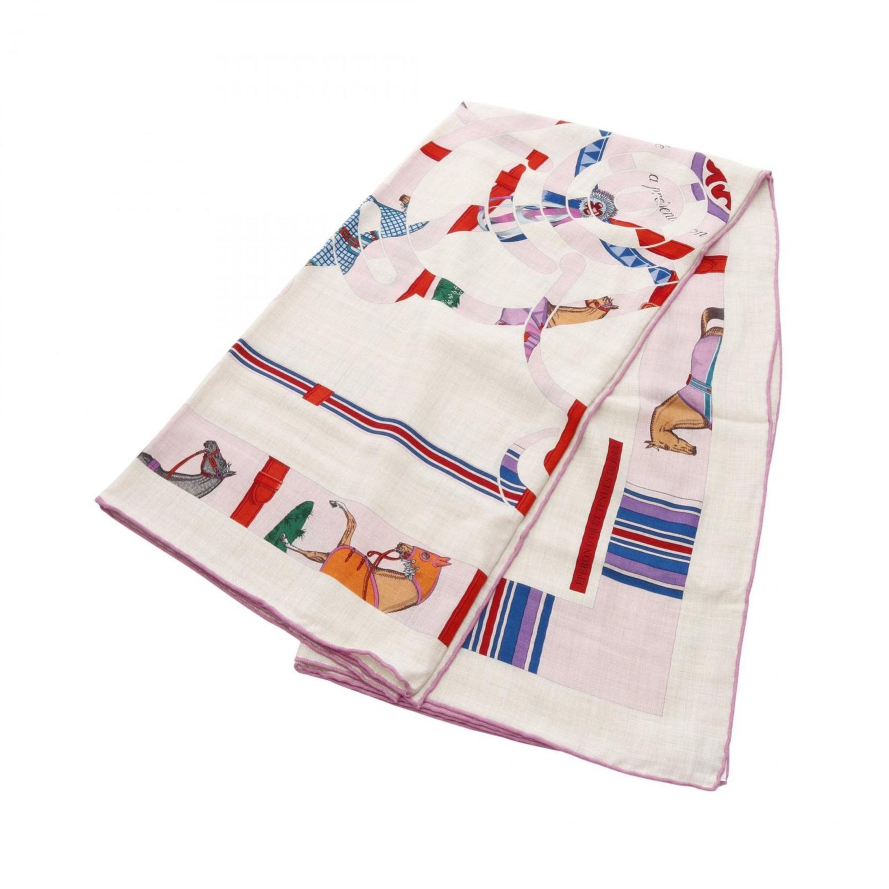 Hermes Hermès Carré Jean 140 Scarf, Silk, Cashmere, Beige, Pink, Multicolor