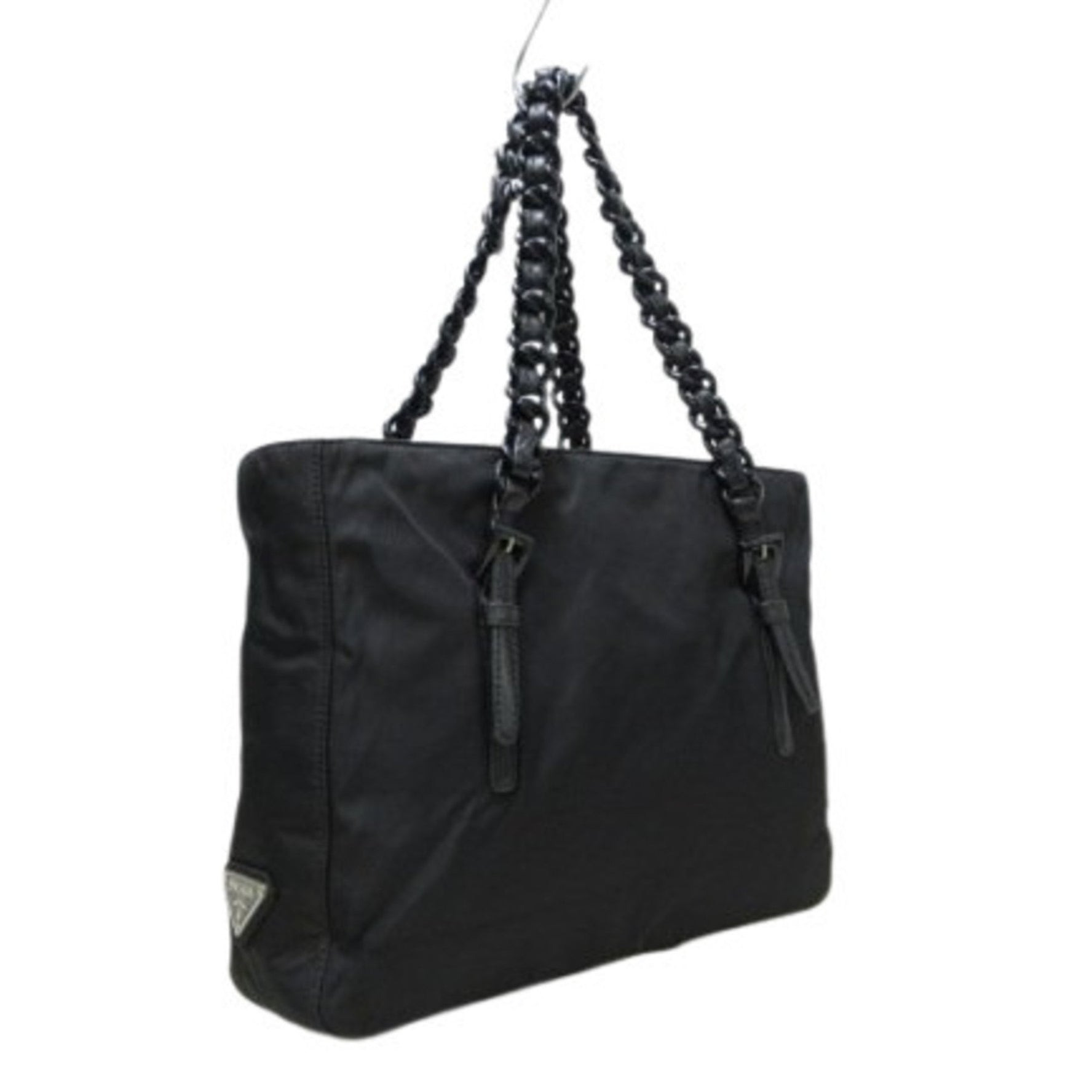 PRADA Handbag Tessuto - Nylon x Leather Plastic Chain Triangle Plate White Tag