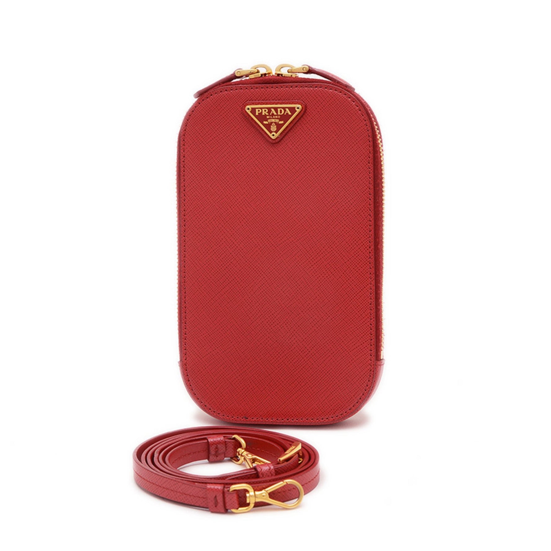 Prada Mini Bag Shoulder Saffiano Leather Red Gold Hardware BP